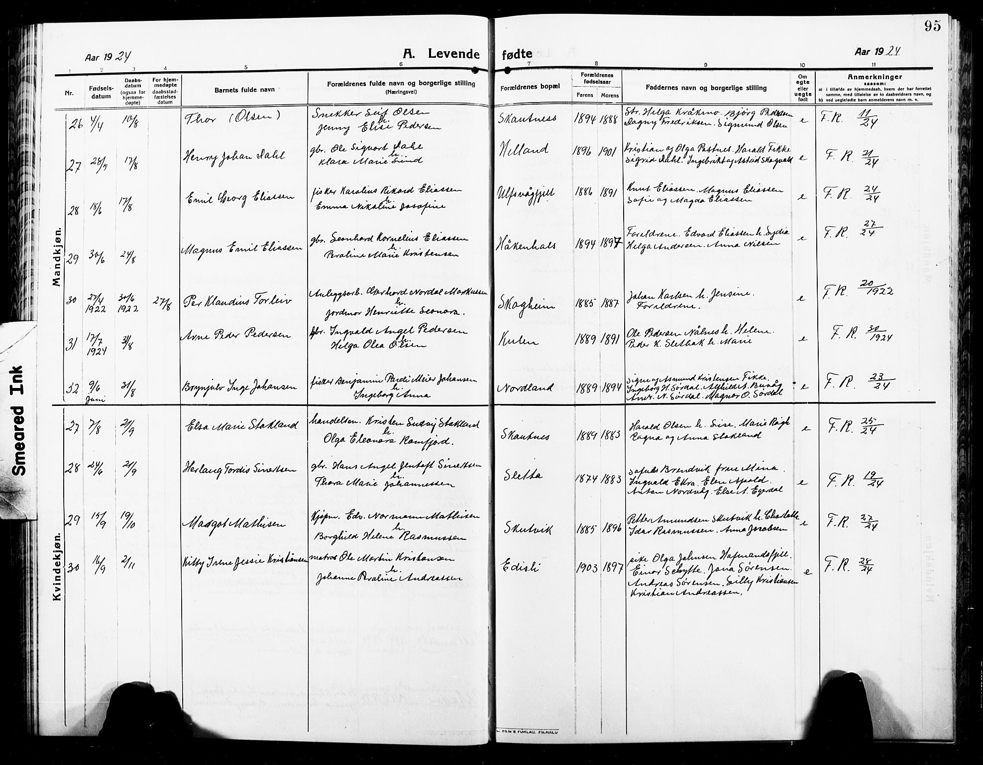 Ministerialprotokoller, klokkerbøker og fødselsregistre - Nordland, AV/SAT-A-1459/859/L0861: Parish register (copy) no. 859C07, 1910-1925, p. 95