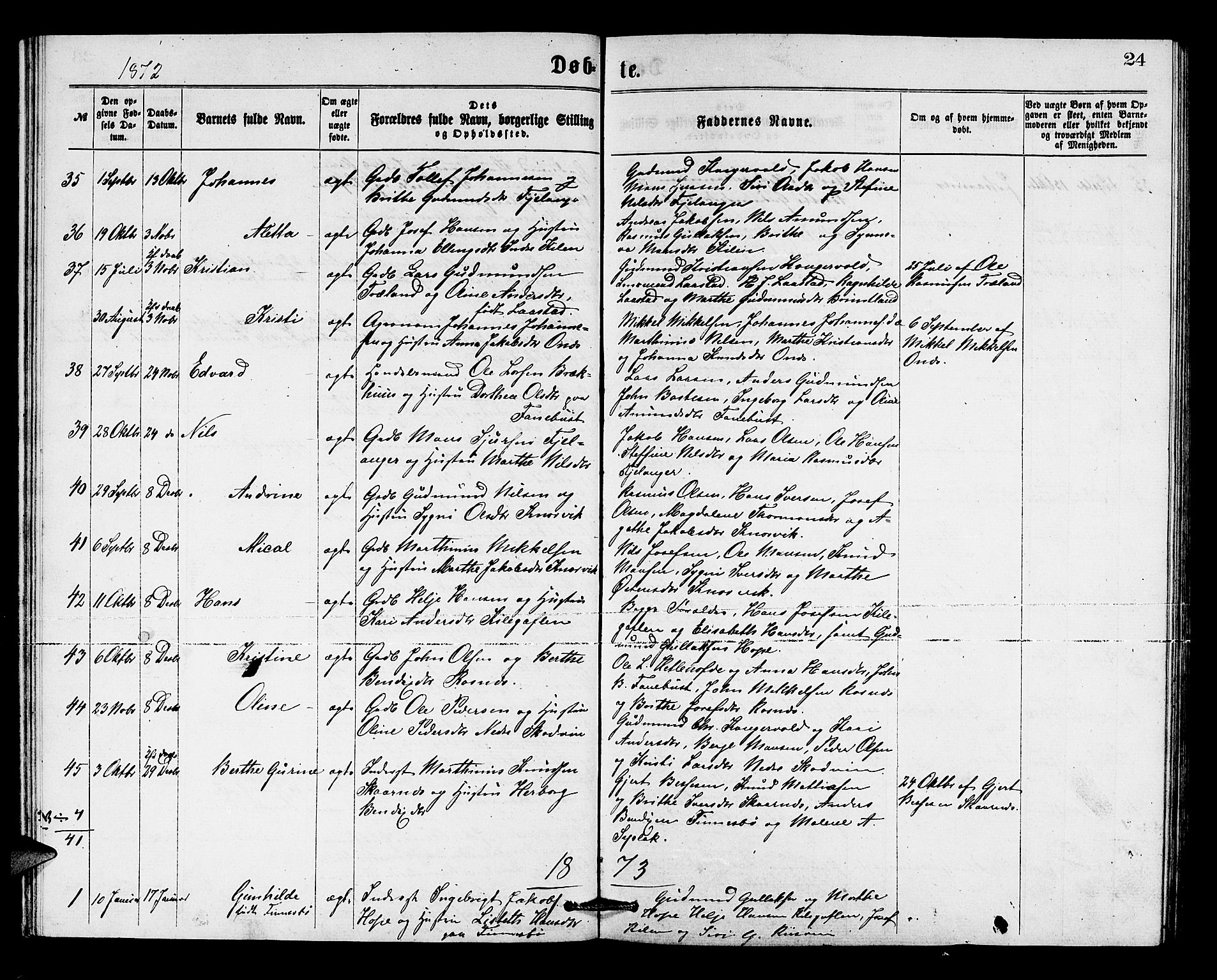 Lindås Sokneprestembete, AV/SAB-A-76701/H/Hab/Habb/L0002: Parish register (copy) no. B 2, 1867-1885, p. 24
