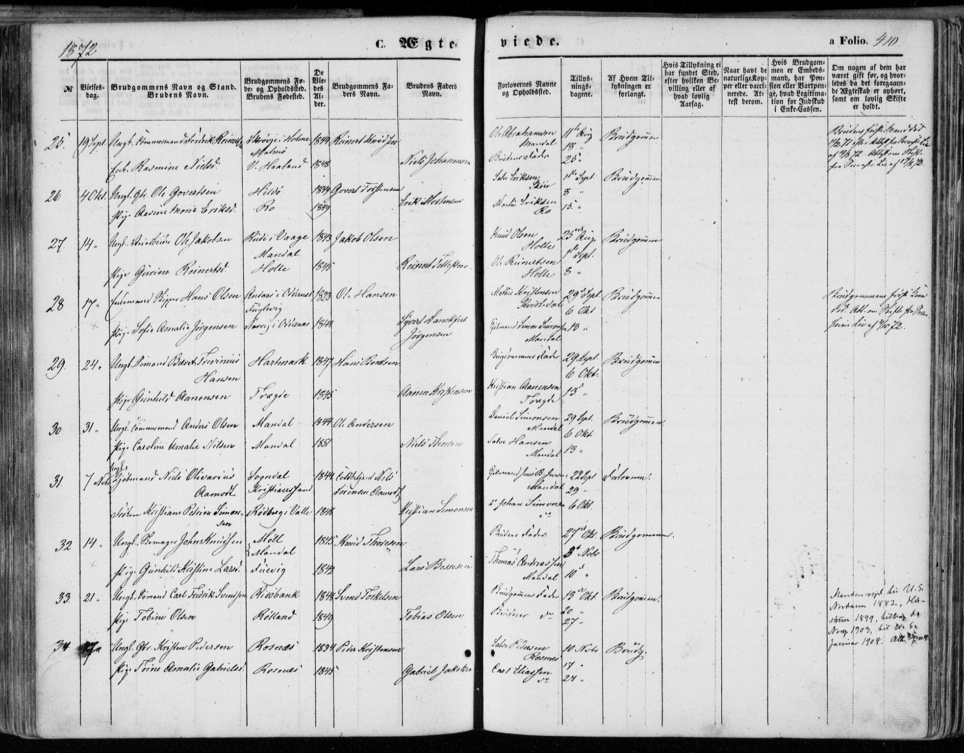 Mandal sokneprestkontor, SAK/1111-0030/F/Fa/Faa/L0014: Parish register (official) no. A 14, 1859-1872, p. 410