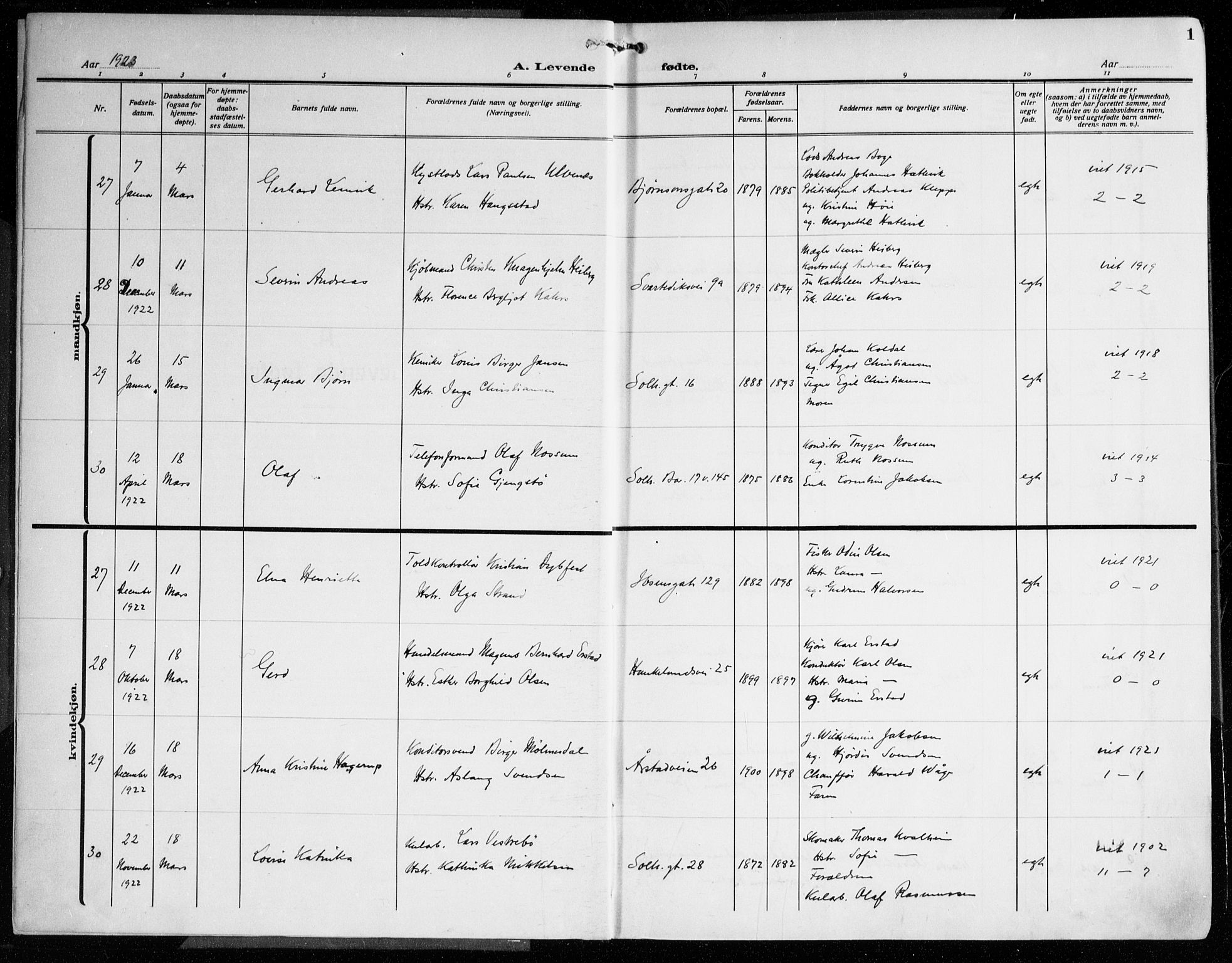 Årstad Sokneprestembete, SAB/A-79301/H/Haa/L0005: Parish register (official) no. A 5, 1923-1925, p. 1