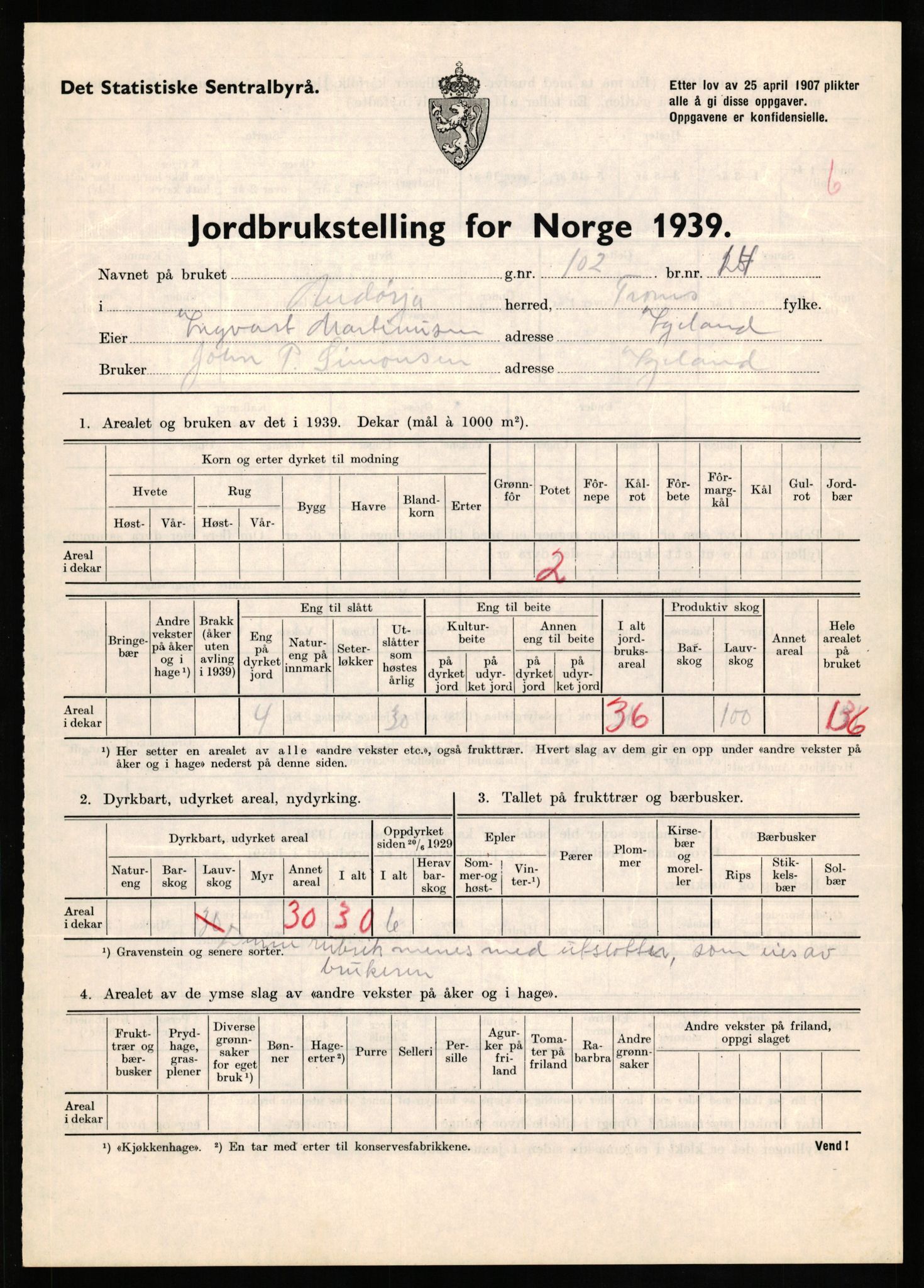 Statistisk sentralbyrå, Næringsøkonomiske emner, Jordbruk, skogbruk, jakt, fiske og fangst, AV/RA-S-2234/G/Gb/L0339: Troms: Andørja, Astafjord og Lavangen, 1939, p. 760