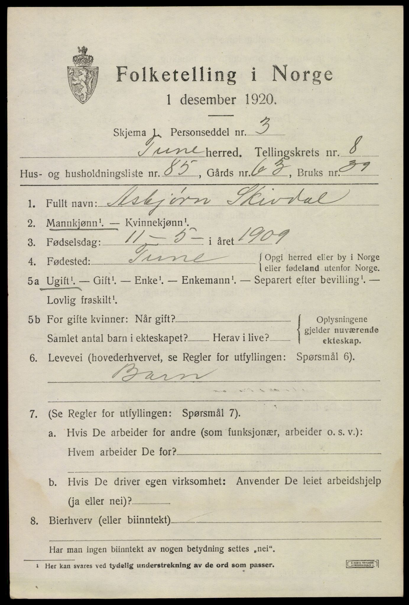 SAO, 1920 census for Tune, 1920, p. 8024