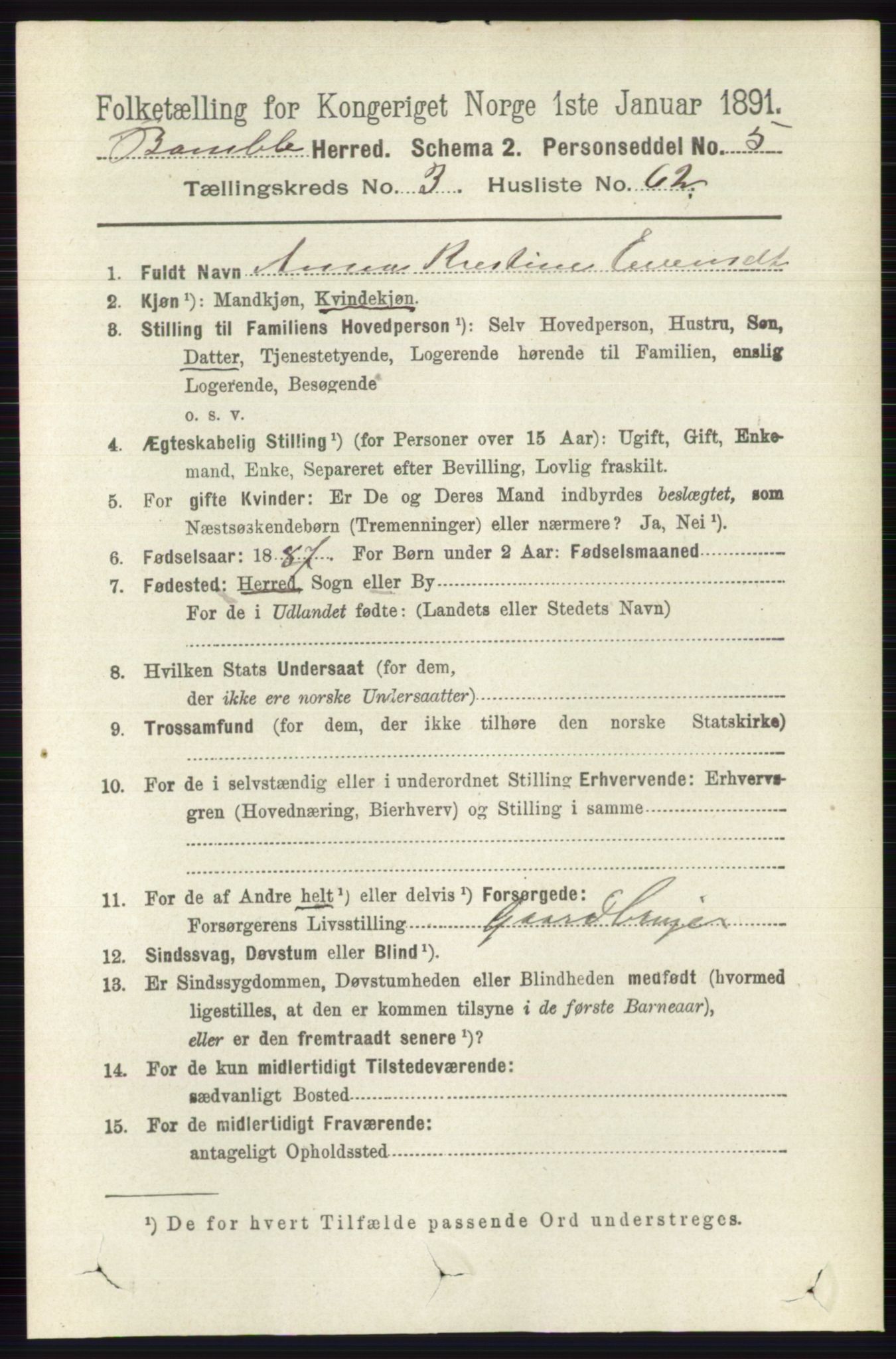 RA, 1891 census for 0814 Bamble, 1891, p. 1724