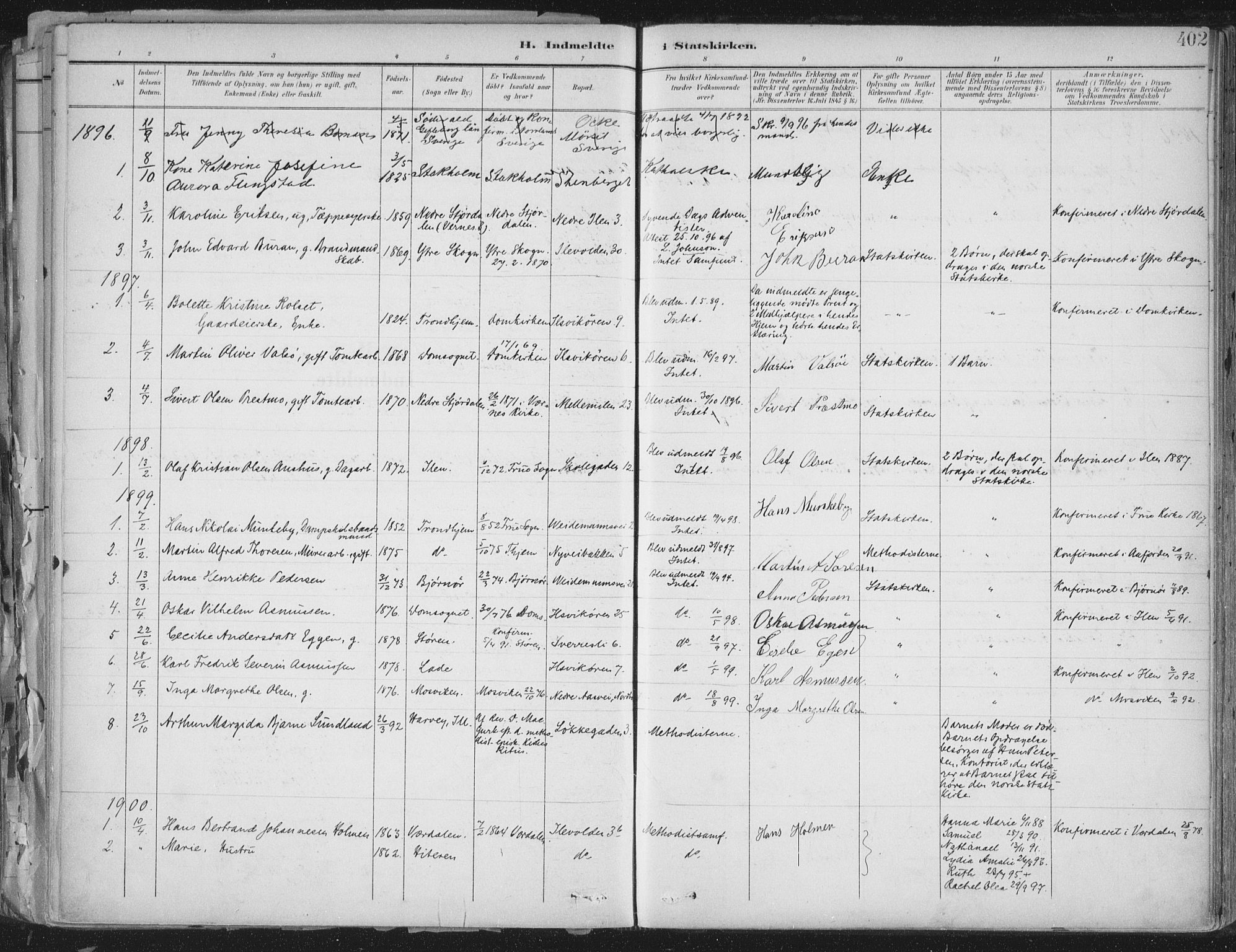 Ministerialprotokoller, klokkerbøker og fødselsregistre - Sør-Trøndelag, AV/SAT-A-1456/603/L0167: Parish register (official) no. 603A06, 1896-1932, p. 402