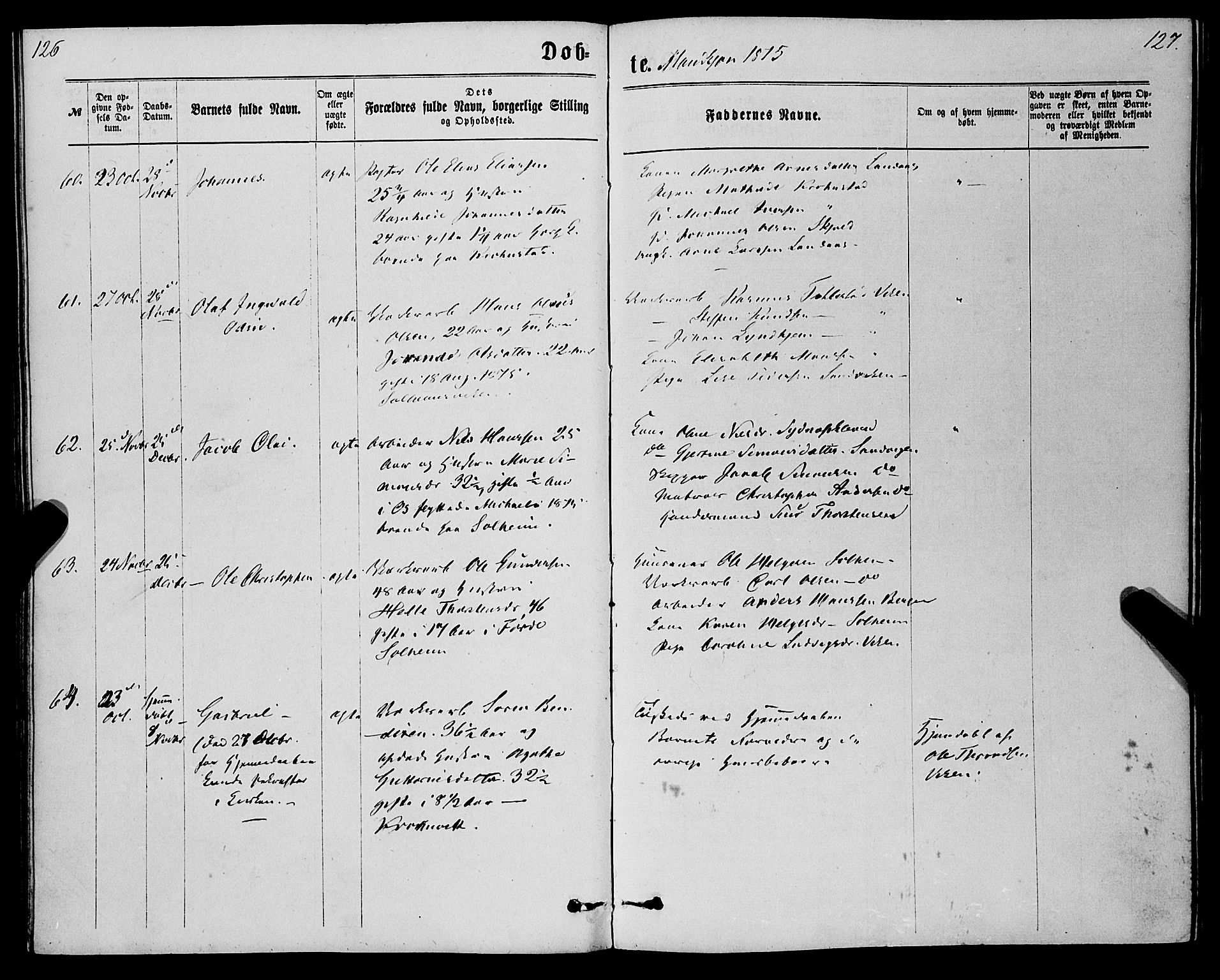 St. Jørgens hospital og Årstad sokneprestembete, AV/SAB-A-99934: Parish register (official) no. A 6, 1870-1878, p. 126-127