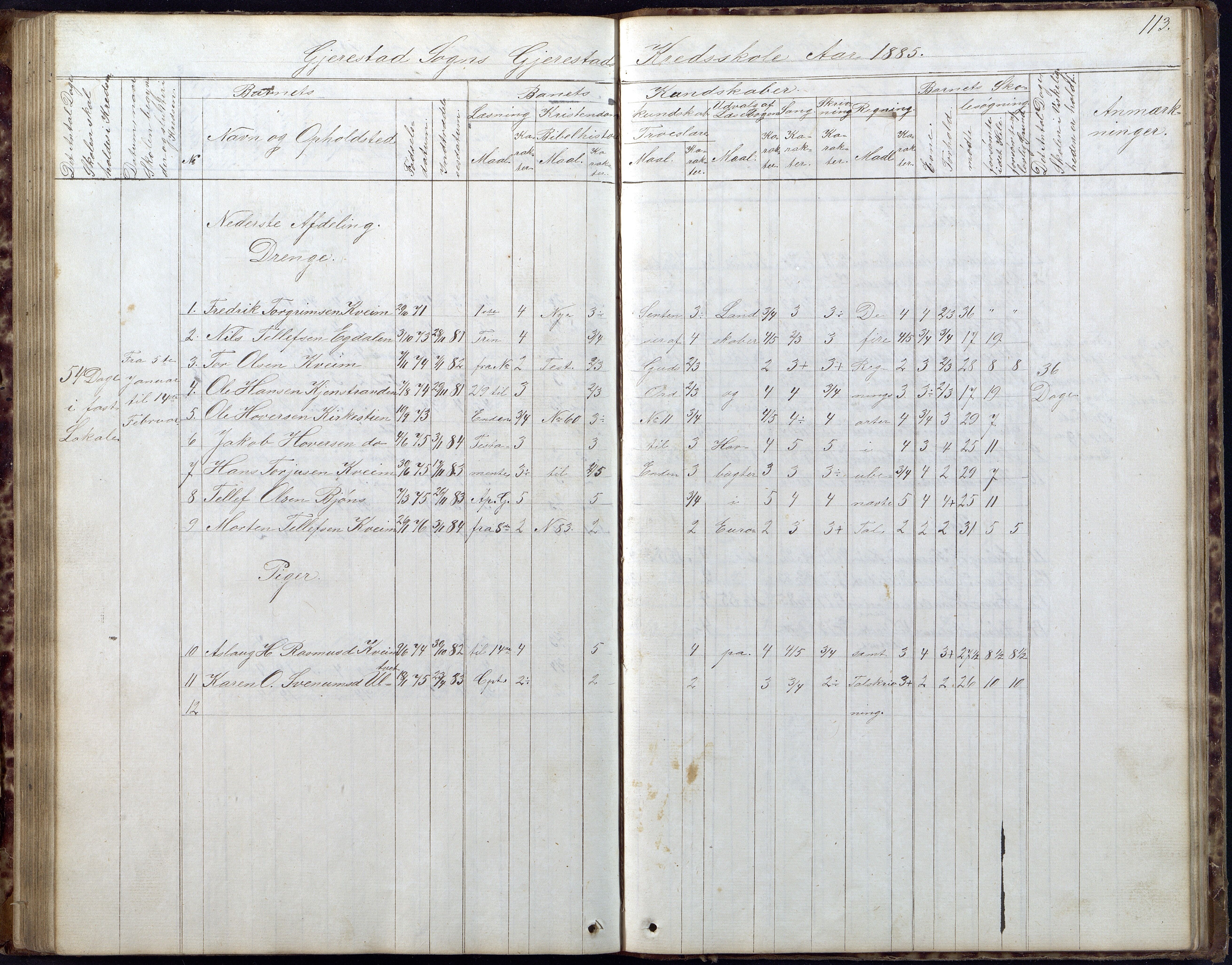 Gjerstad Kommune, Gjerstad Skole, AAKS/KA0911-550a/F02/L0005: Skoleprotokoll, 1863-1891, p. 113