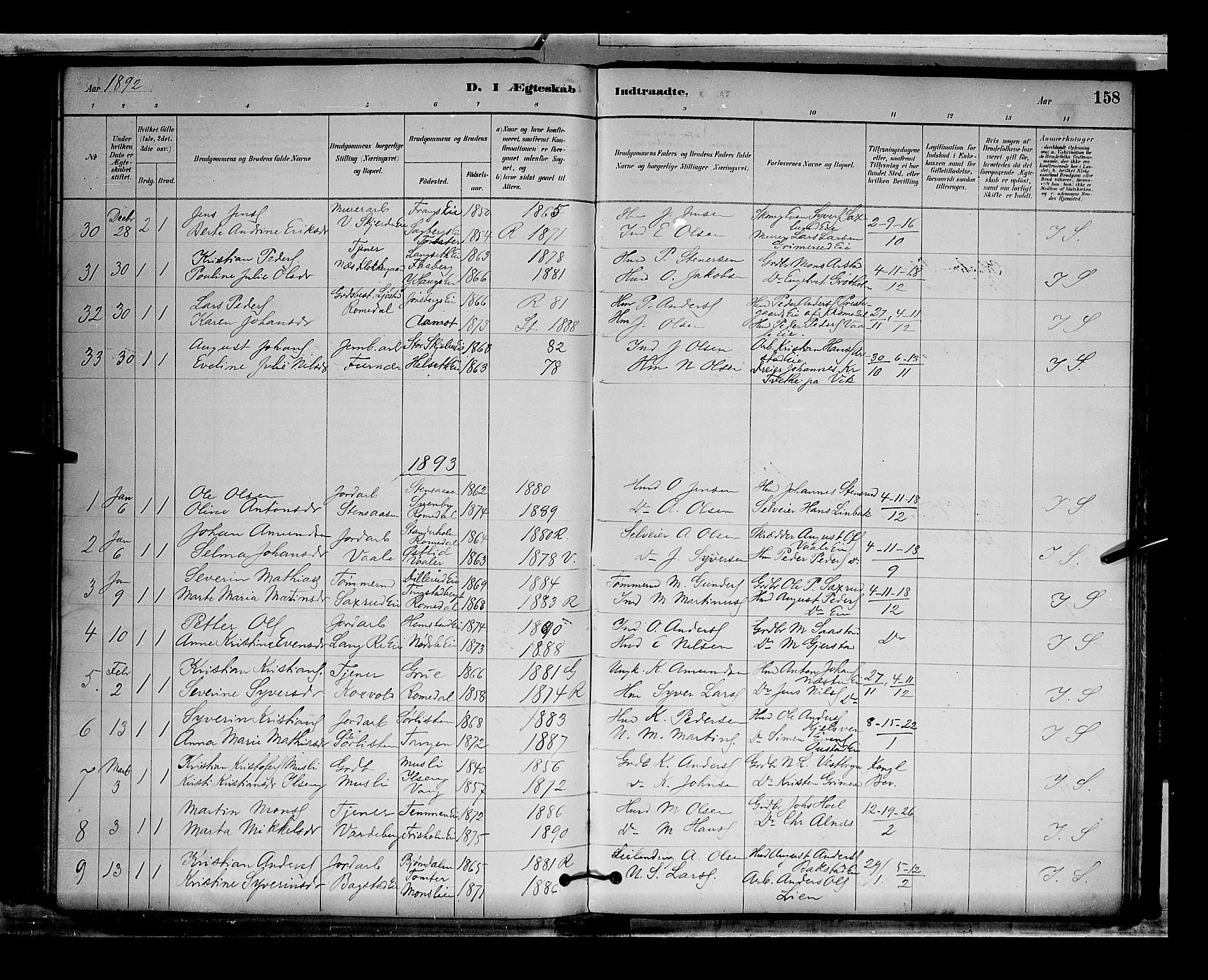 Stange prestekontor, AV/SAH-PREST-002/L/L0009: Parish register (copy) no. 9, 1883-1899, p. 158