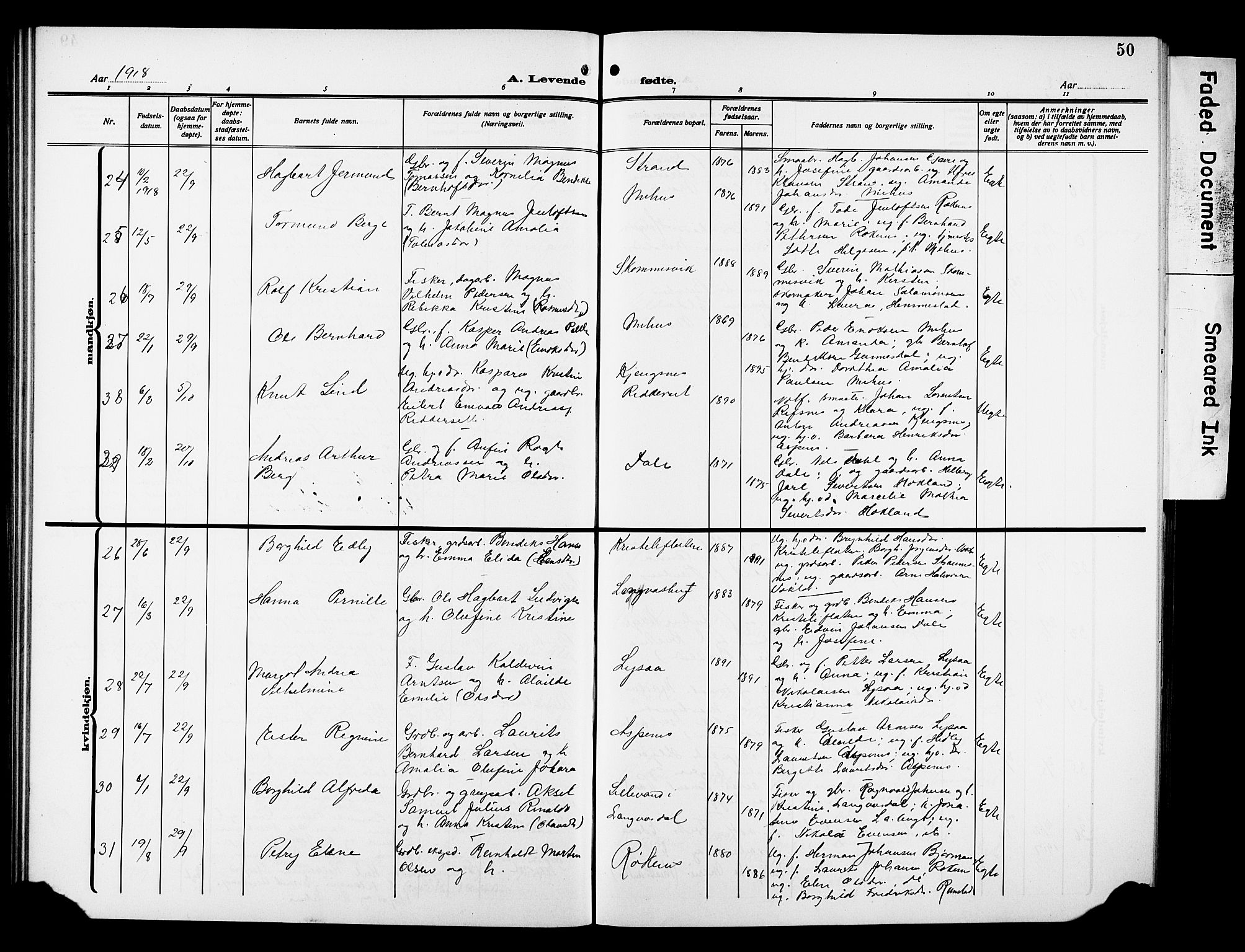 Kvæfjord sokneprestkontor, AV/SATØ-S-1323/G/Ga/Gab/L0006klokker: Parish register (copy) no. 6, 1912-1931, p. 50