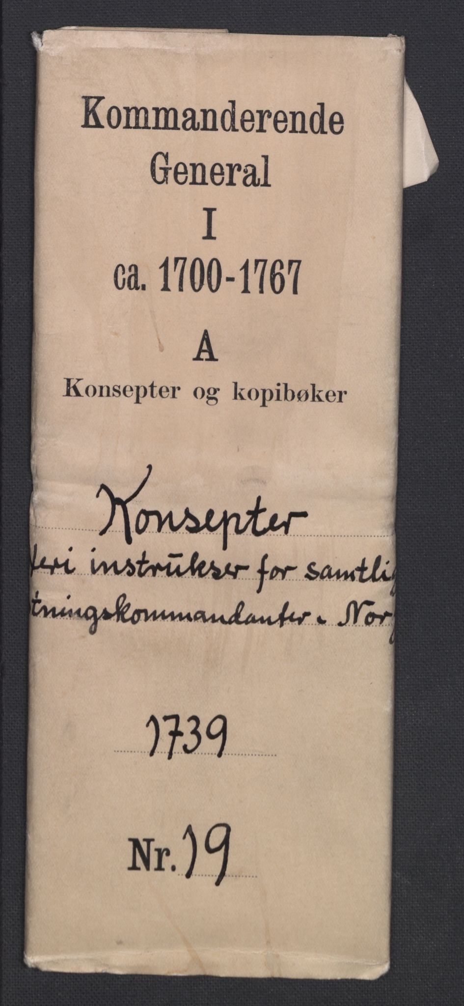 Kommanderende general (KG I) med Det norske krigsdirektorium, AV/RA-EA-5419/B/L0019: Kommanderende generals konsepter, 1739