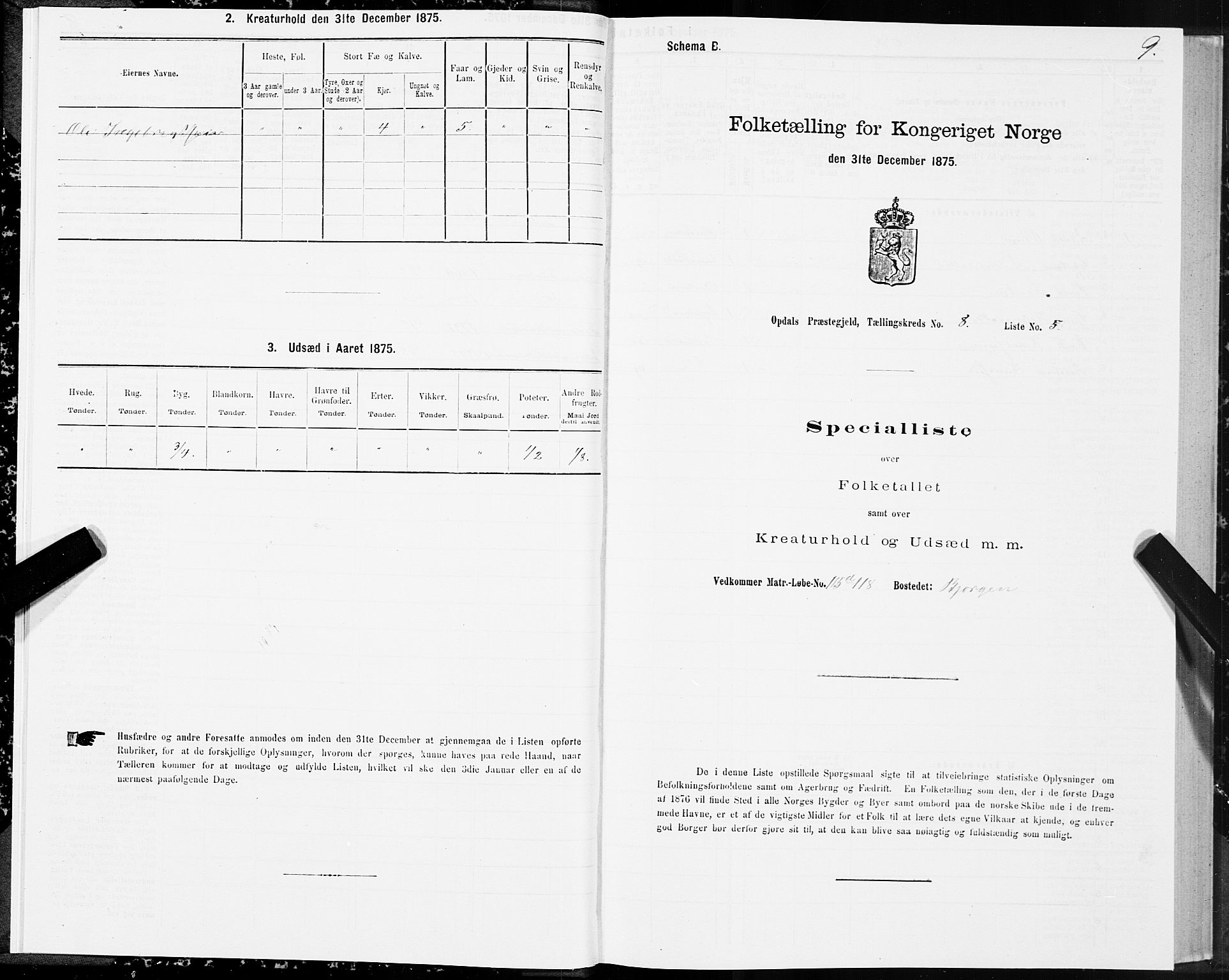 SAT, 1875 census for 1634P Oppdal, 1875, p. 5009