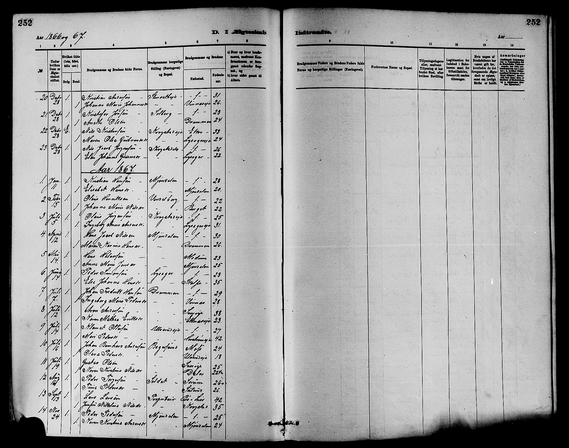 Nedre Eiker kirkebøker, SAKO/A-612/F/Fa/L0001: Parish register (official) no. 1, 1853-1877, p. 252