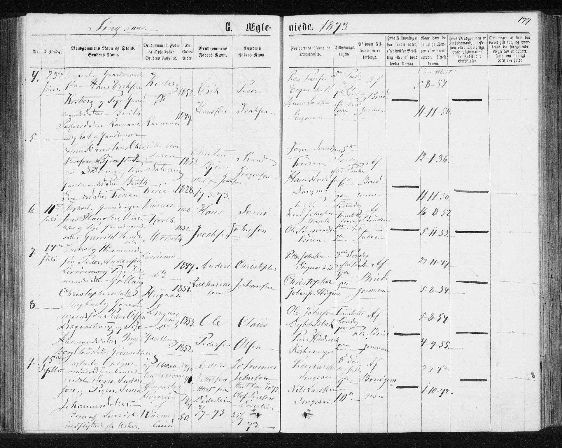 Ministerialprotokoller, klokkerbøker og fødselsregistre - Sør-Trøndelag, SAT/A-1456/685/L0970: Parish register (official) no. 685A08 /2, 1870-1878, p. 177