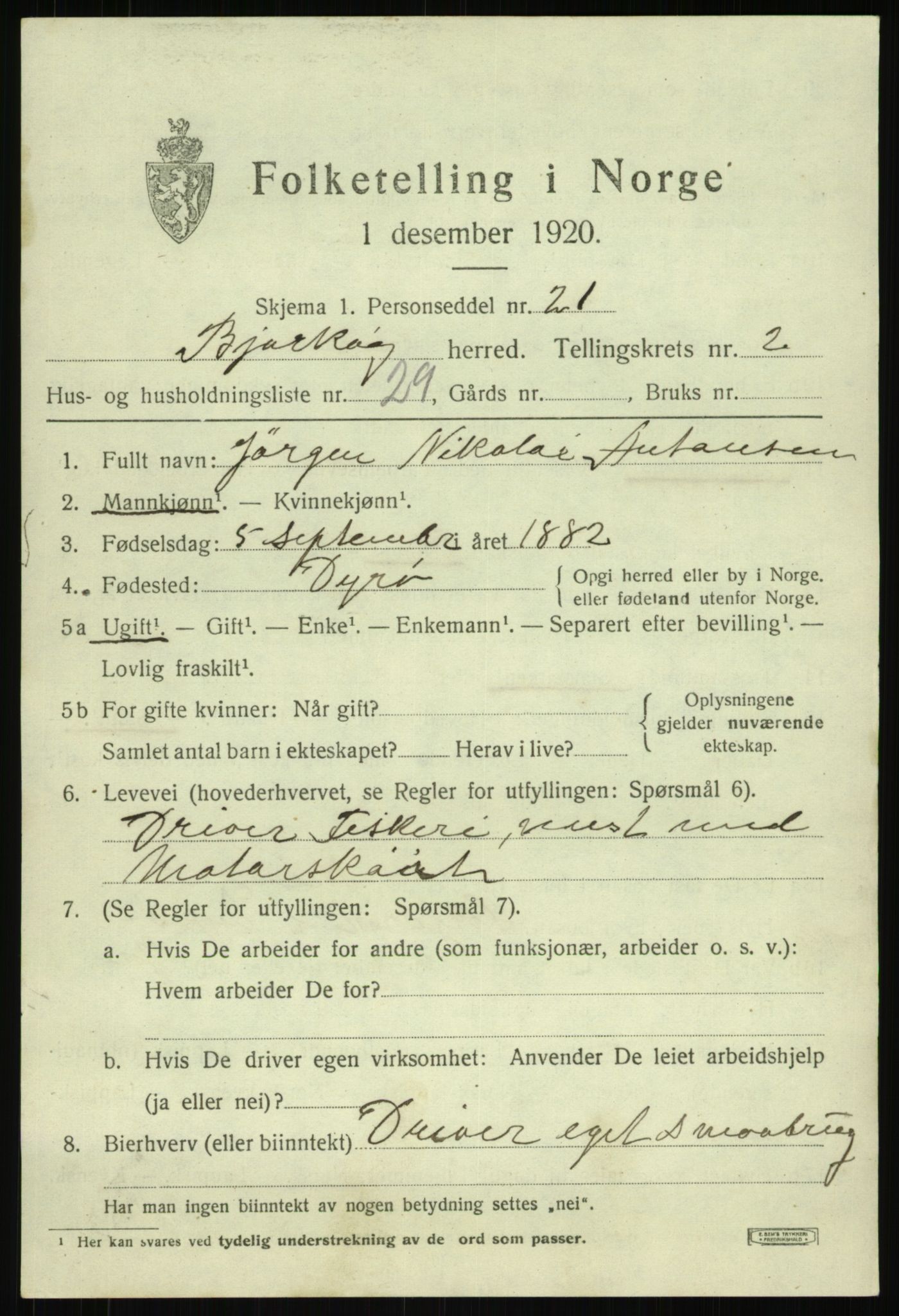 SATØ, 1920 census for Bjarkøy, 1920, p. 1555