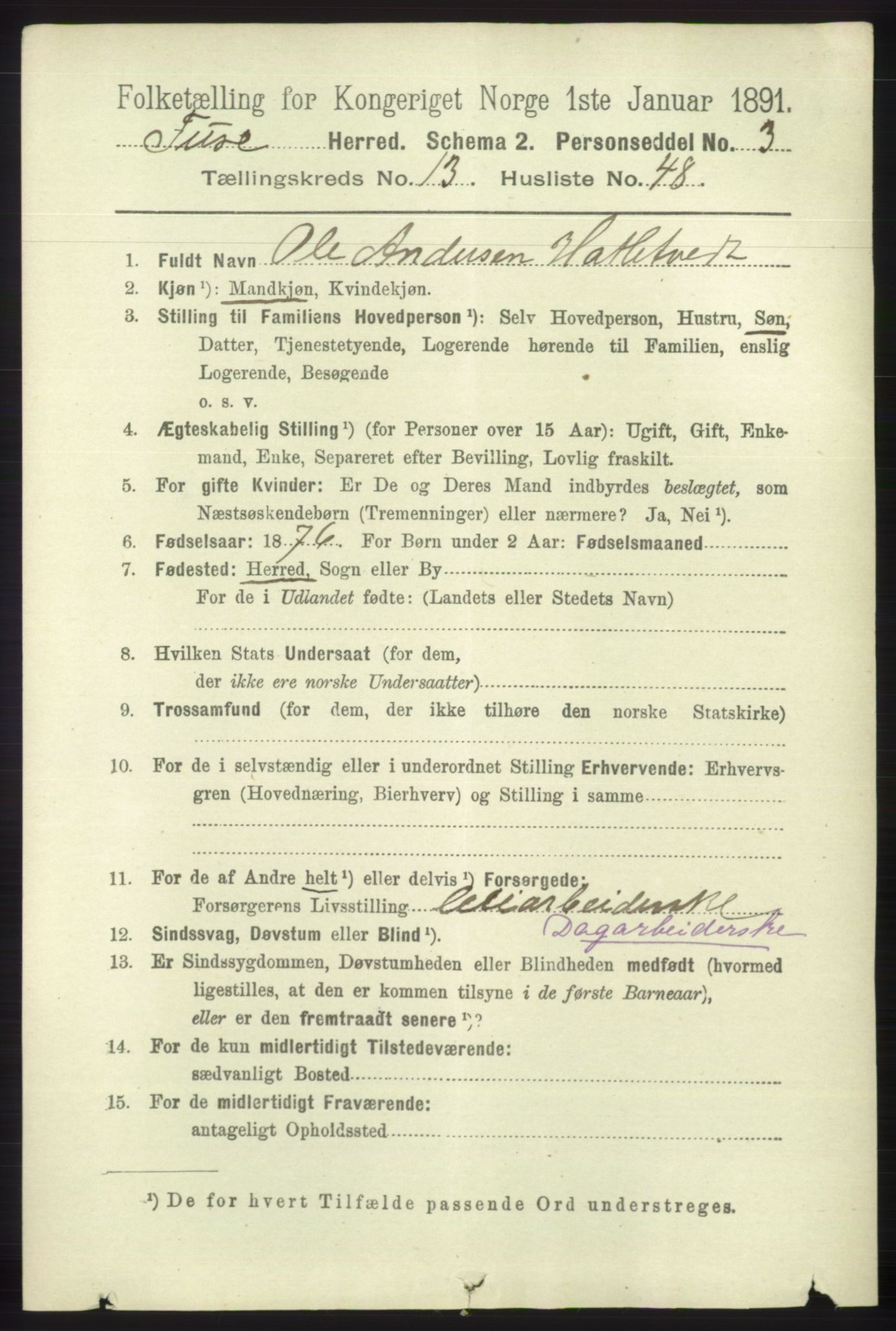 RA, 1891 census for 1241 Fusa, 1891, p. 3140