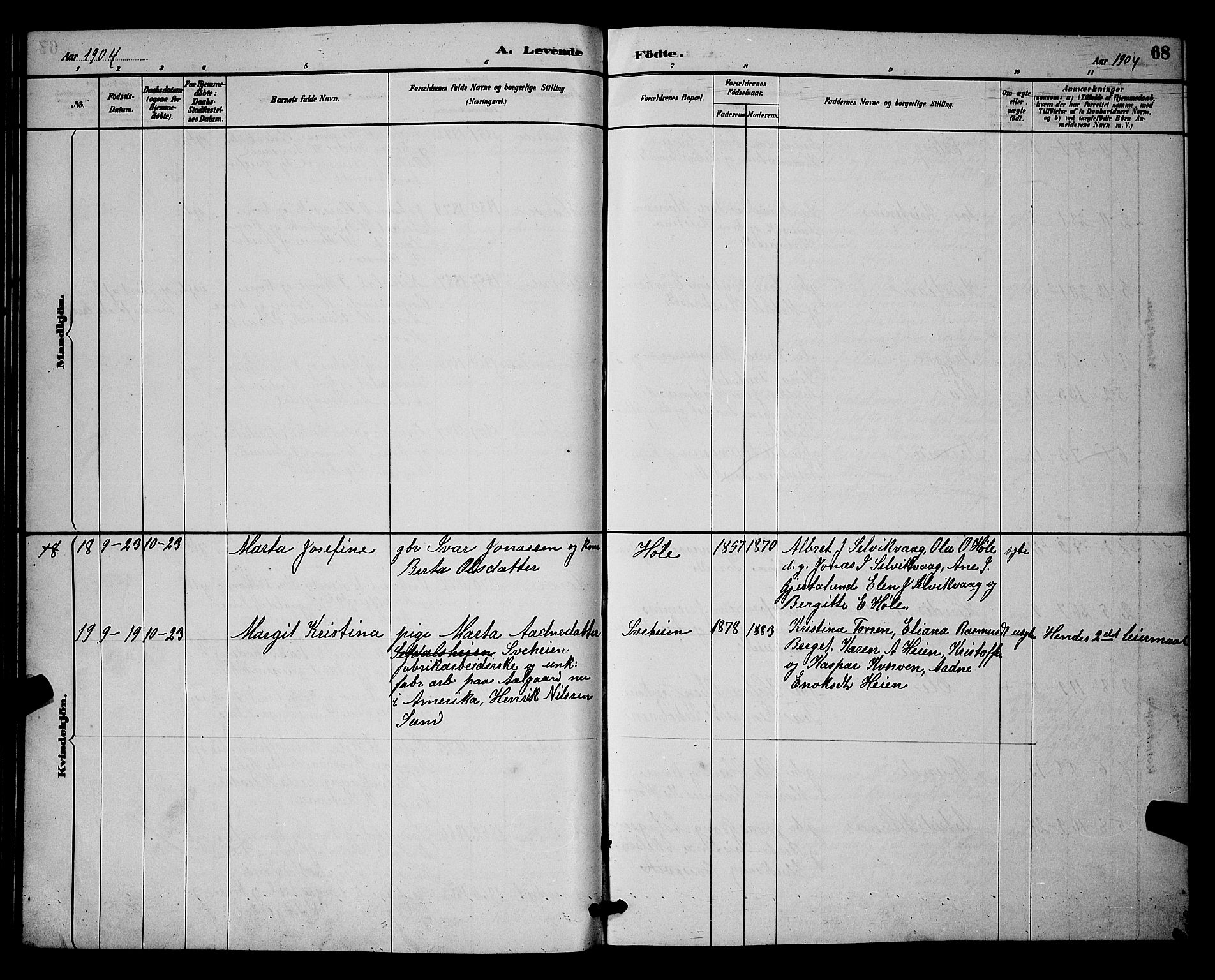 Høgsfjord sokneprestkontor, SAST/A-101624/H/Ha/Hab/L0003: Parish register (copy) no. B 3, 1886-1905, p. 68
