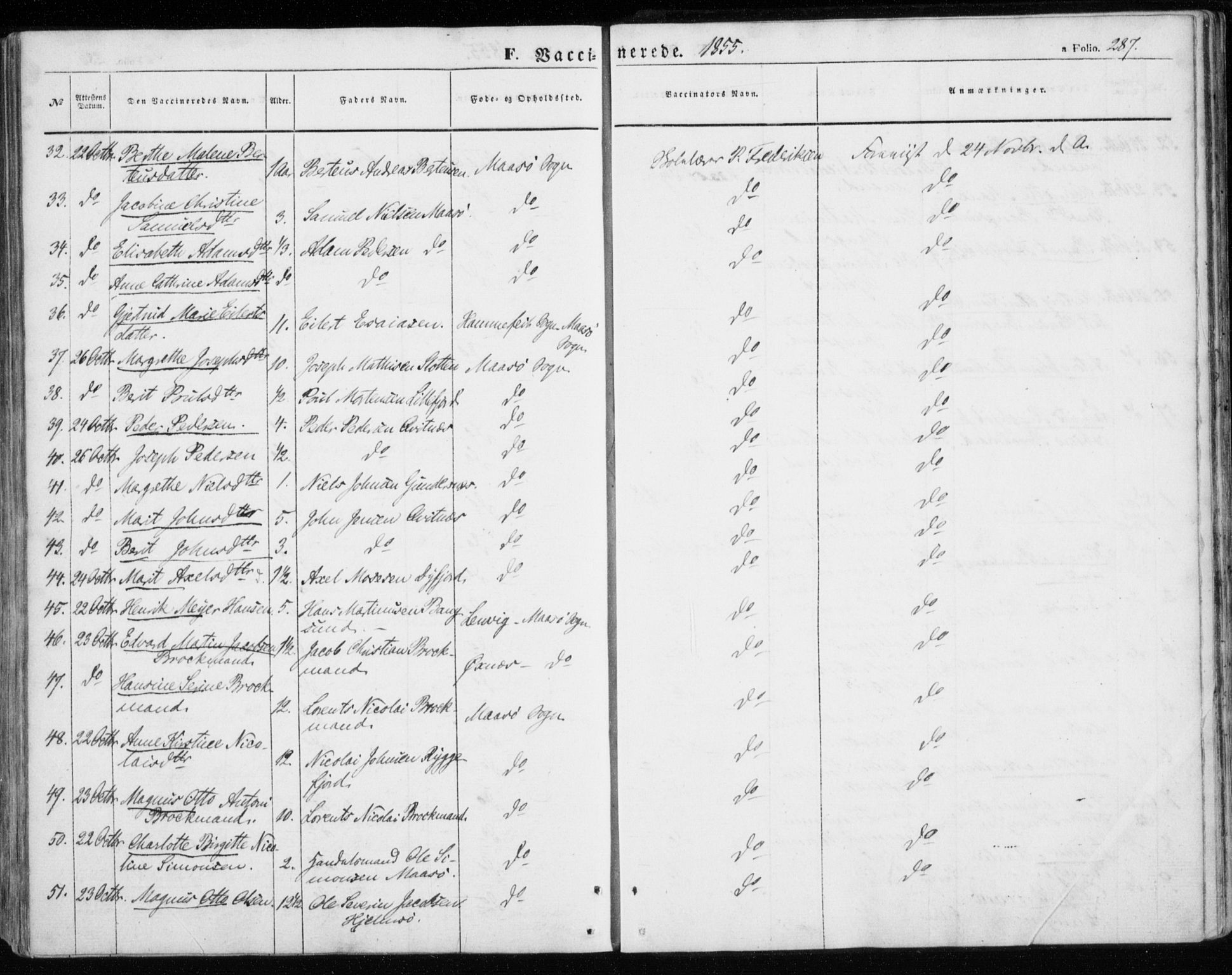 Måsøy sokneprestkontor, AV/SATØ-S-1348/H/Ha/L0002kirke: Parish register (official) no. 2, 1852-1865, p. 287