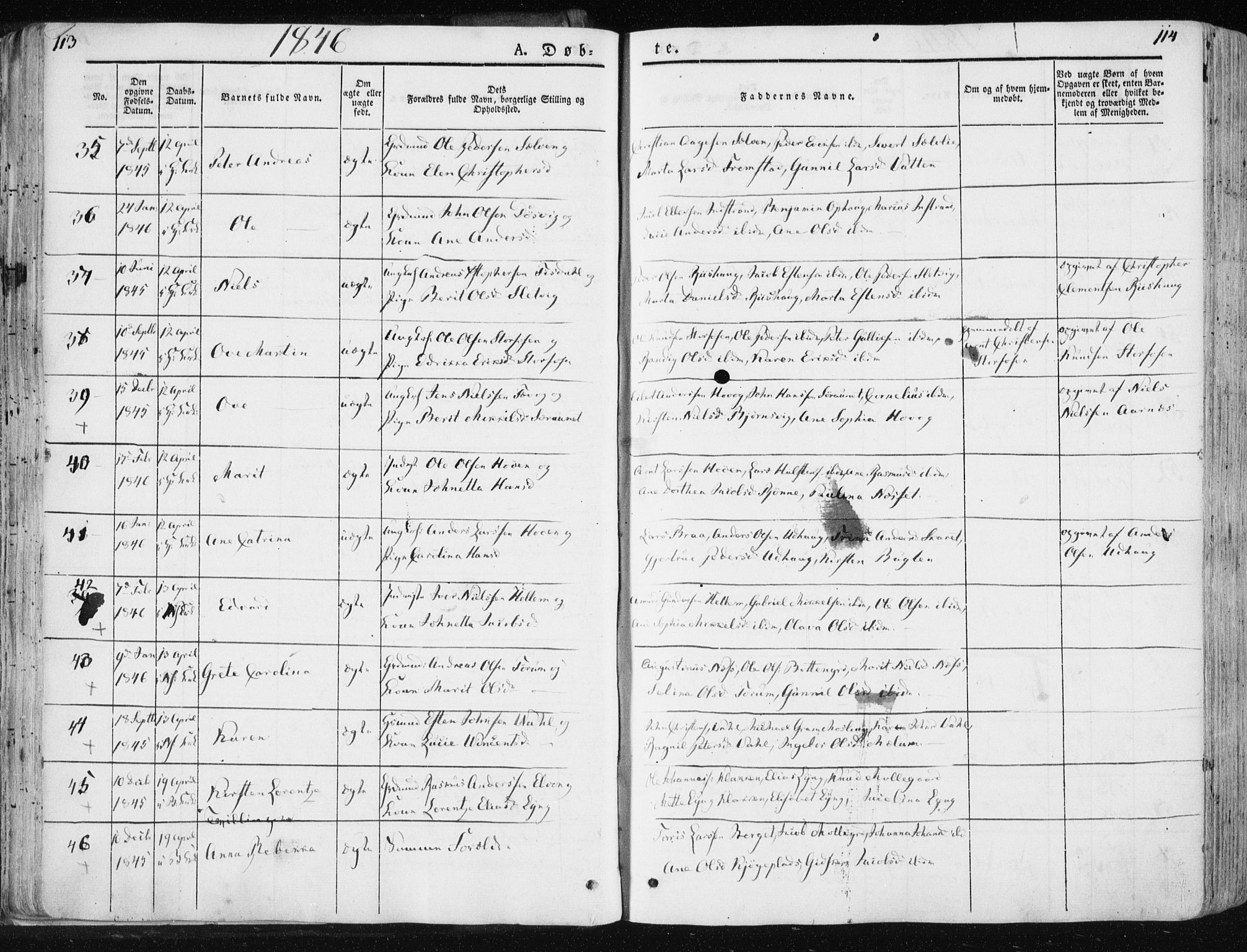 Ministerialprotokoller, klokkerbøker og fødselsregistre - Sør-Trøndelag, SAT/A-1456/659/L0736: Parish register (official) no. 659A06, 1842-1856, p. 113-114