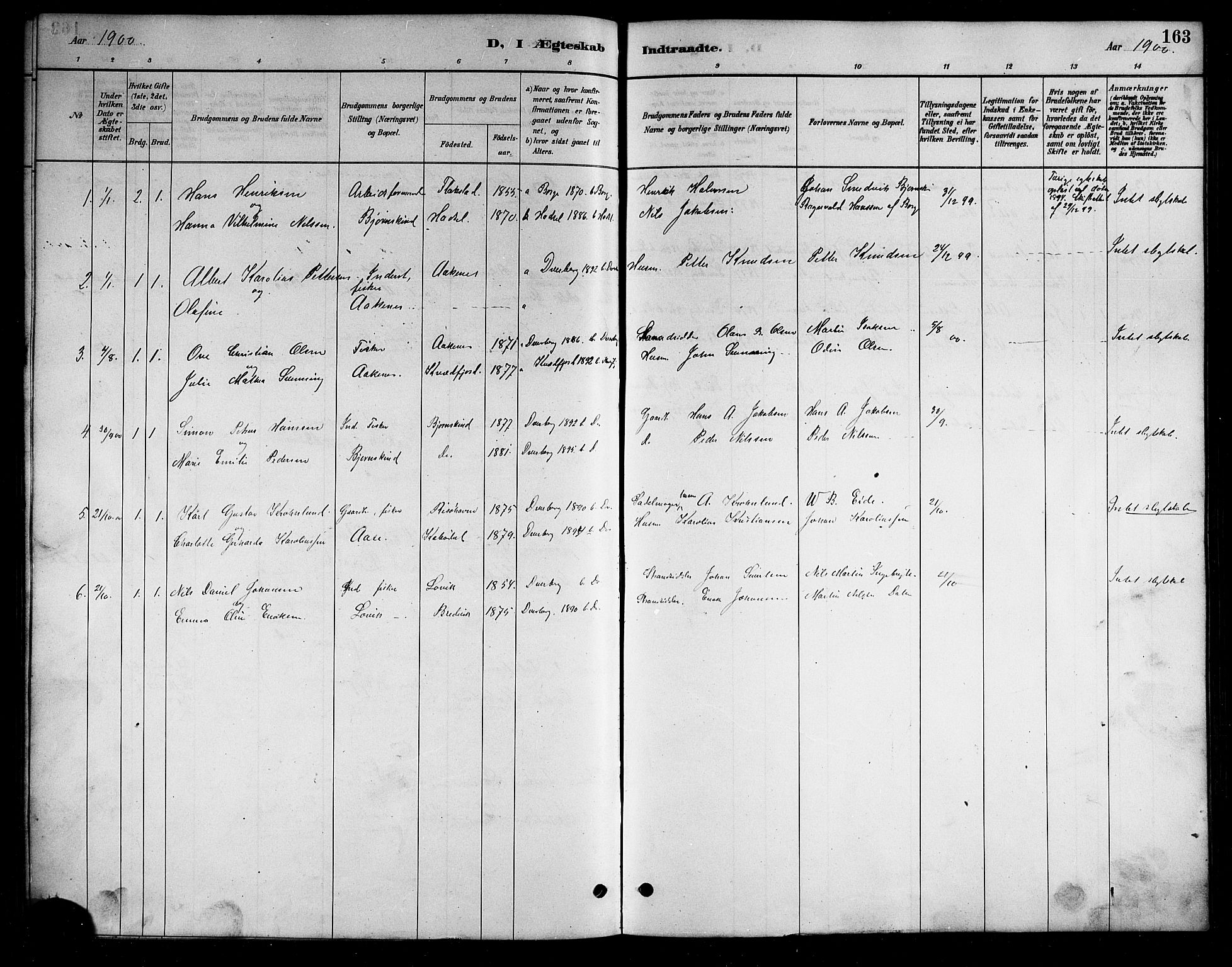 Ministerialprotokoller, klokkerbøker og fødselsregistre - Nordland, AV/SAT-A-1459/898/L1427: Parish register (copy) no. 898C02, 1887-1917, p. 163