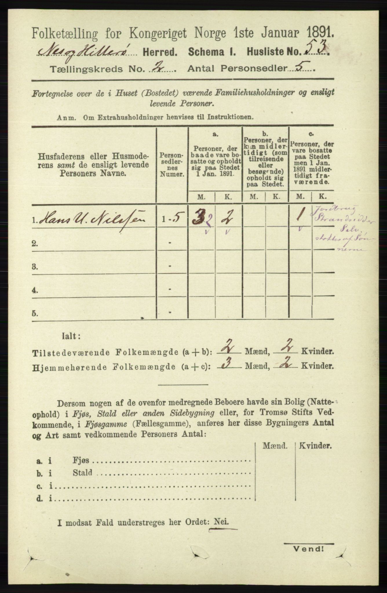 RA, 1891 census for 1043 Hidra og Nes, 1891, p. 524