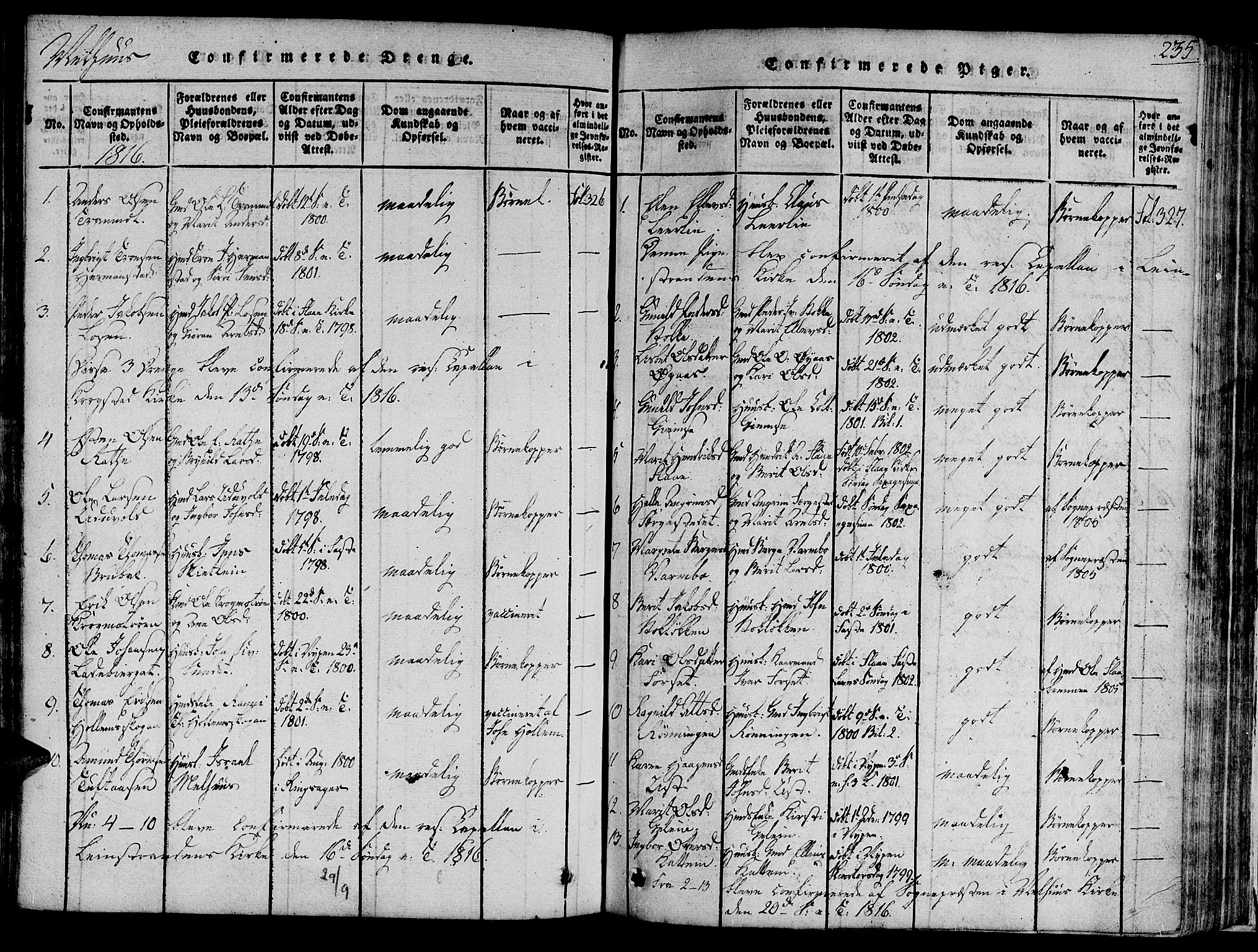 Ministerialprotokoller, klokkerbøker og fødselsregistre - Sør-Trøndelag, SAT/A-1456/691/L1065: Parish register (official) no. 691A03 /1, 1816-1826, p. 235