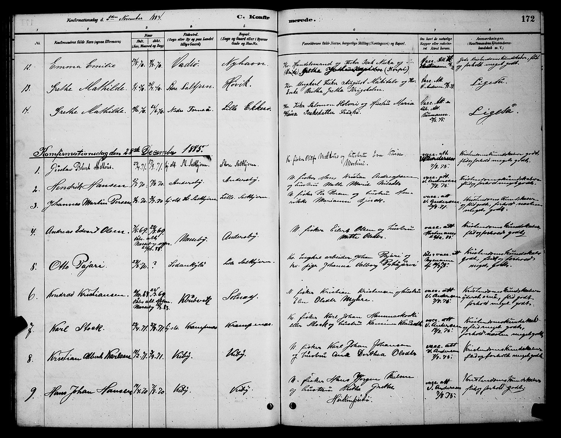 Vadsø sokneprestkontor, SATØ/S-1325/H/Hb/L0003klokker: Parish register (copy) no. 3, 1881-1901, p. 172