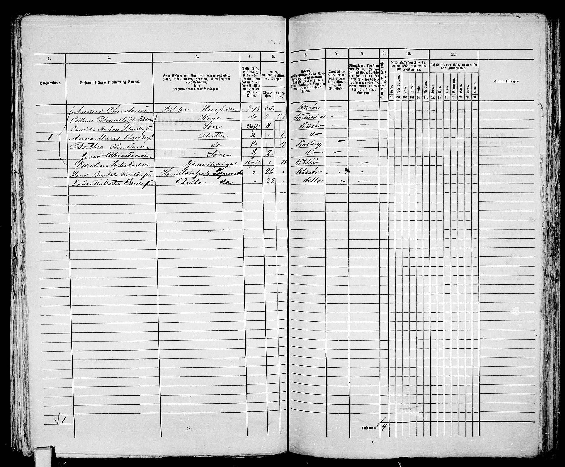 RA, 1865 census for Tønsberg, 1865, p. 255