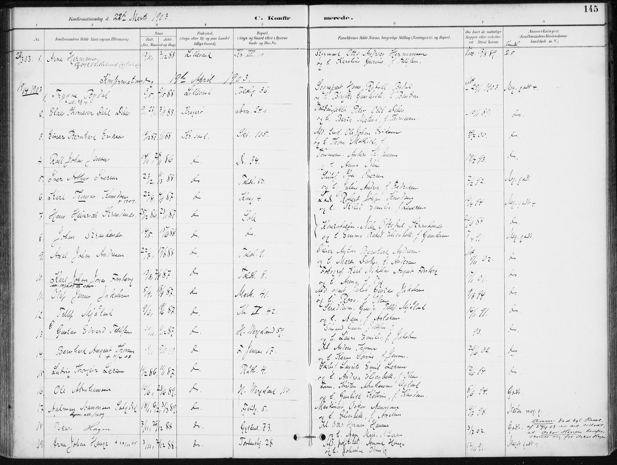 Kristiansand domprosti, AV/SAK-1112-0006/F/Fa/L0020: Parish register (official) no. A 19, 1893-1904, p. 145