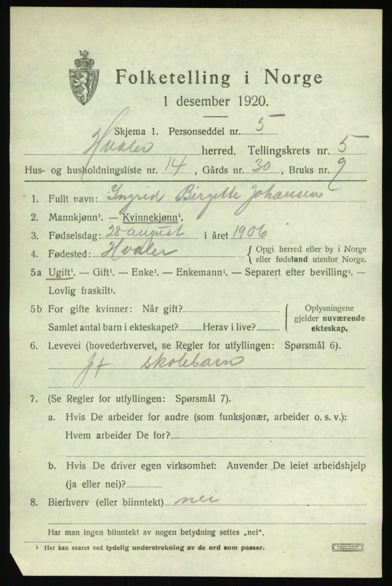 SAO, 1920 census for Hvaler, 1920, p. 5254