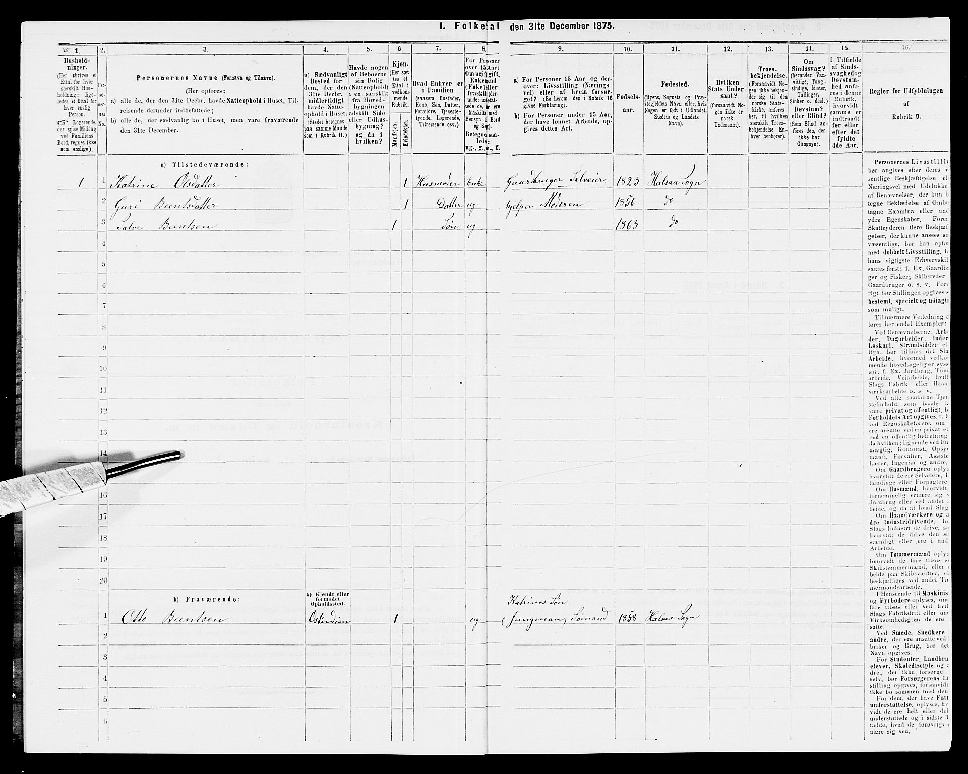 SAK, 1875 census for 1019L Mandal/Halse og Harkmark, 1875, p. 1021