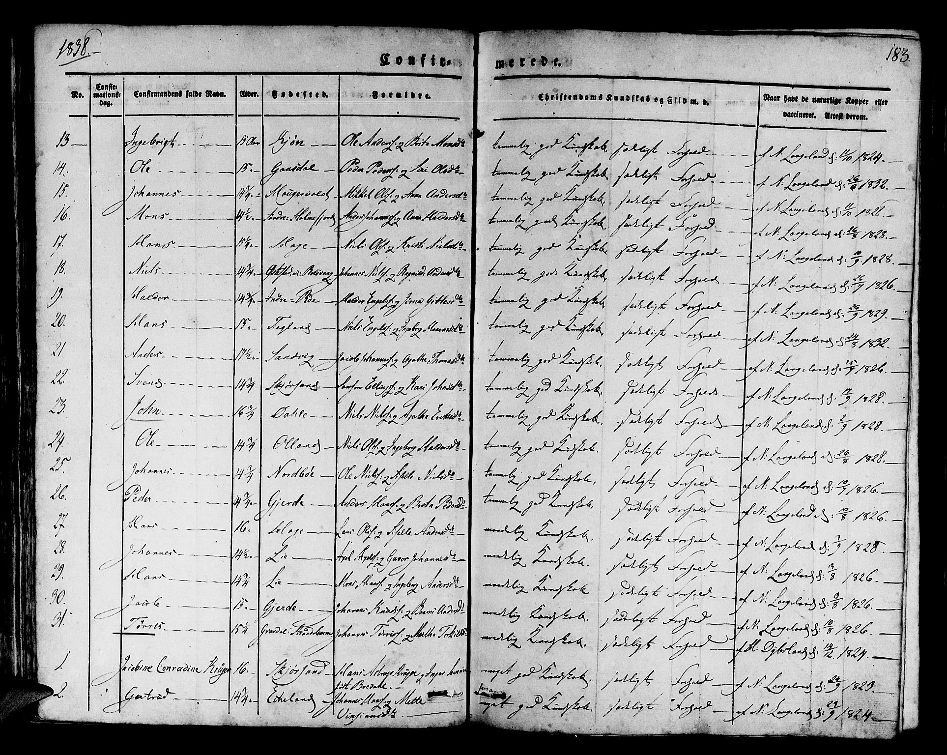 Os sokneprestembete, AV/SAB-A-99929: Parish register (official) no. A 14, 1826-1839, p. 183