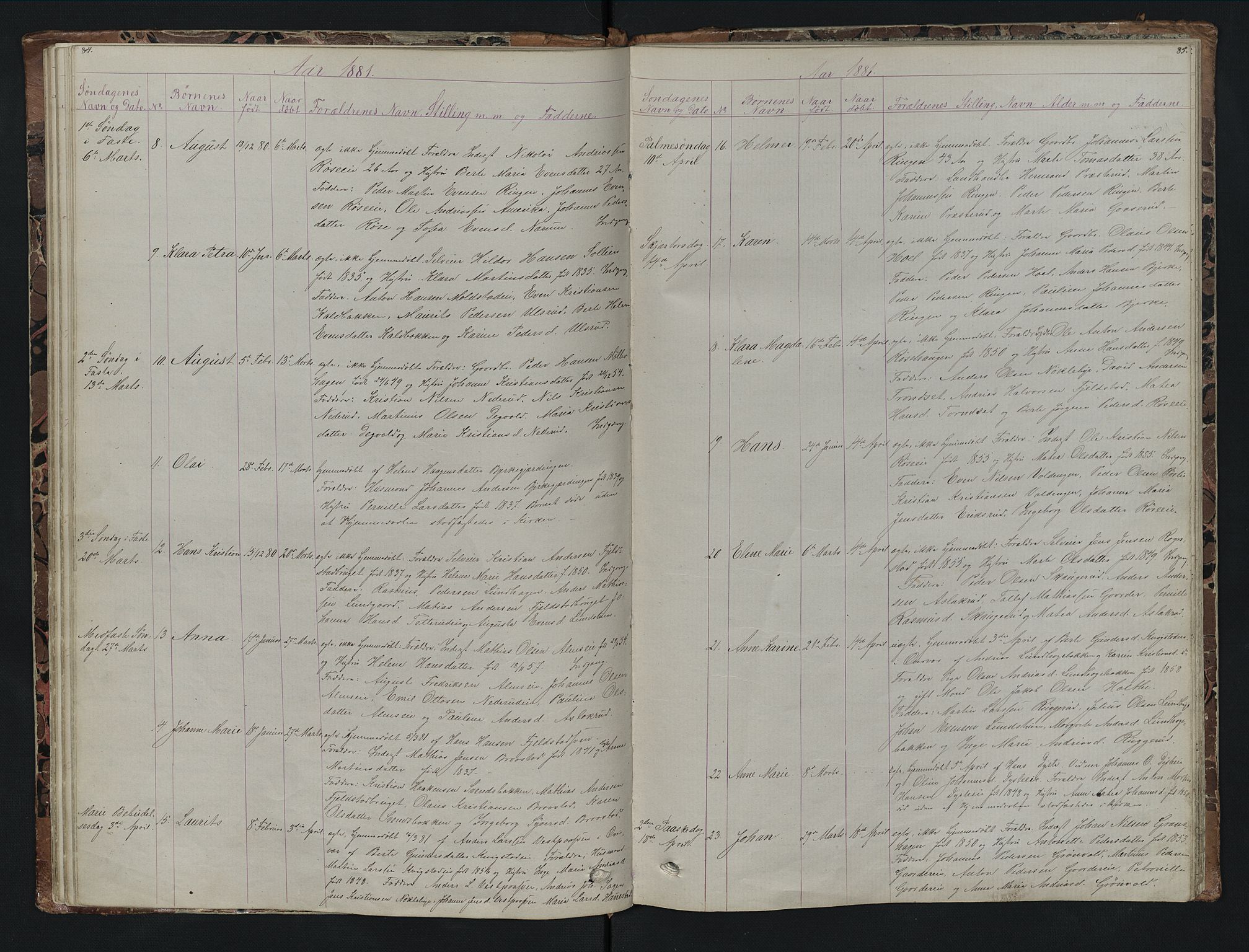 Vestre Toten prestekontor, SAH/PREST-108/H/Ha/Hab/L0007: Parish register (copy) no. 7, 1872-1900, p. 84-85