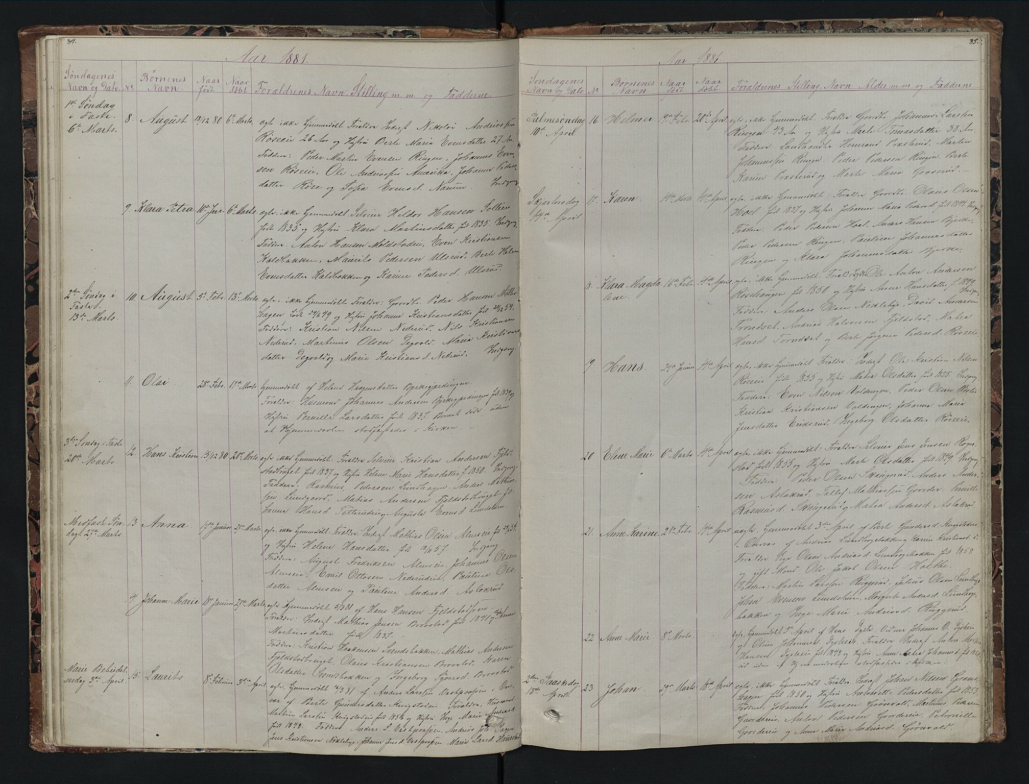 Vestre Toten prestekontor, AV/SAH-PREST-108/H/Ha/Hab/L0007: Parish register (copy) no. 7, 1872-1900, p. 84-85