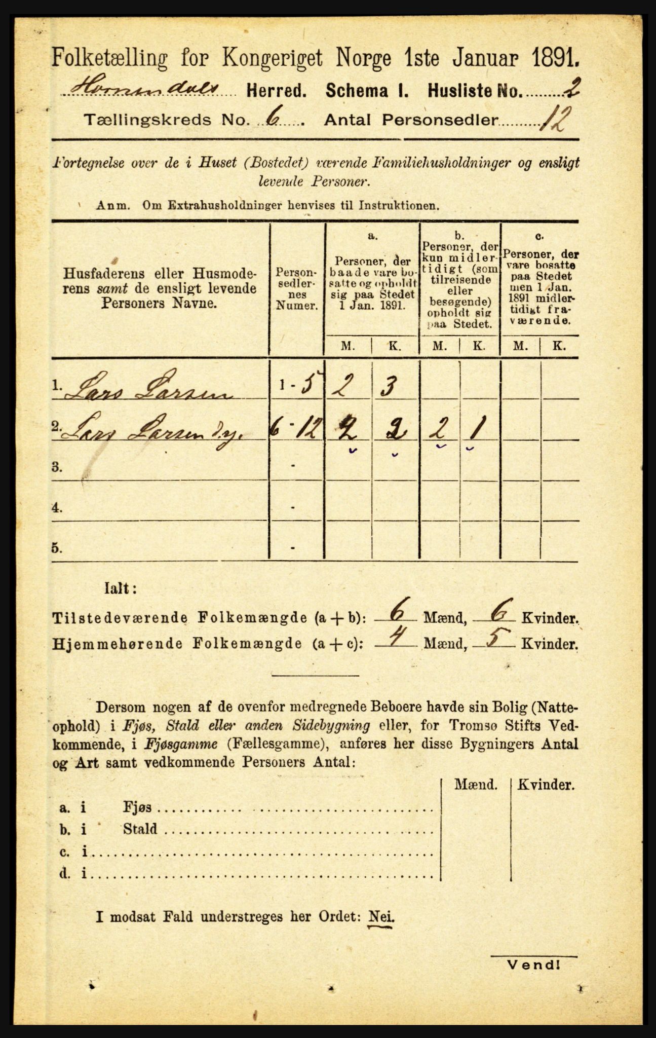 RA, 1891 census for 1444 Hornindal, 1891, p. 1349