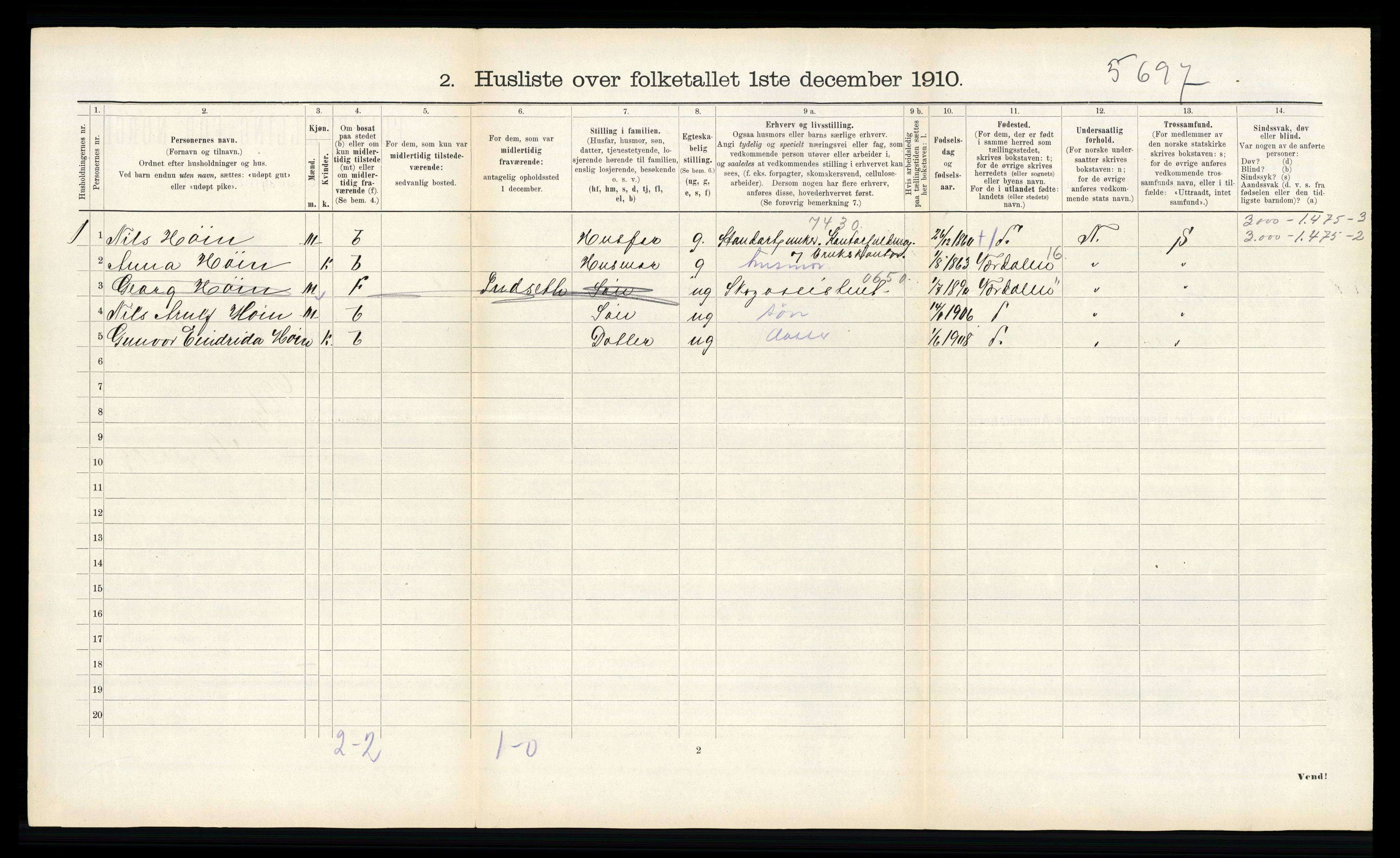 RA, 1910 census for Egge, 1910, p. 164