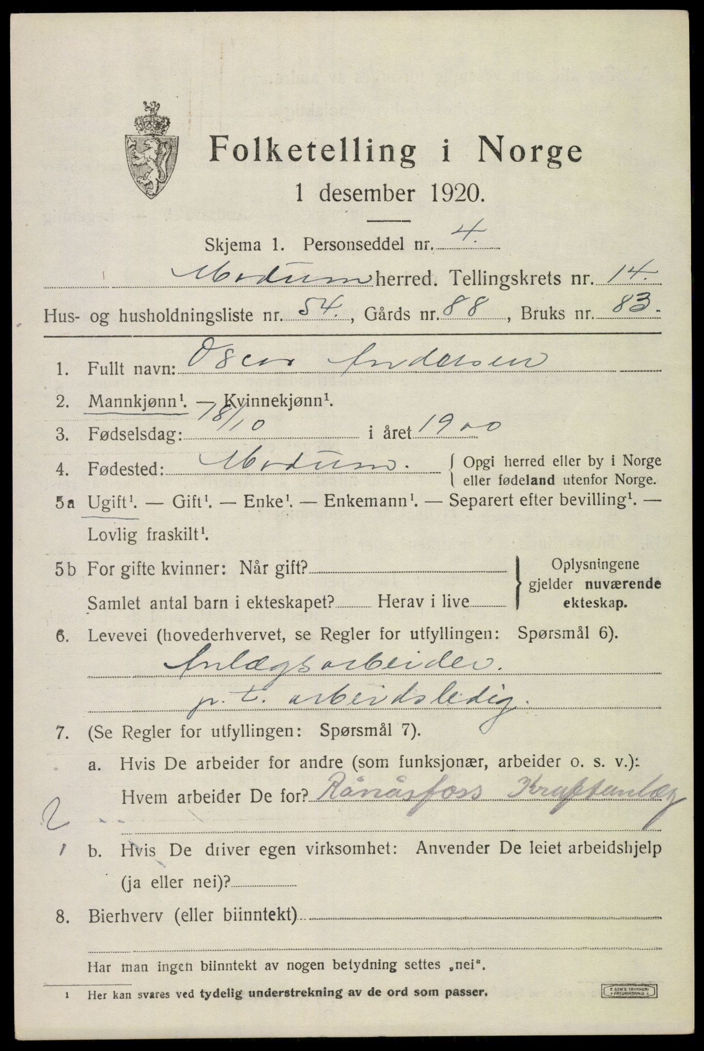 SAKO, 1920 census for Modum, 1920, p. 16683