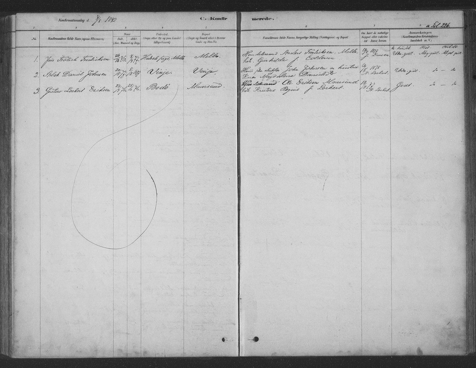 Ministerialprotokoller, klokkerbøker og fødselsregistre - Nordland, AV/SAT-A-1459/891/L1302: Parish register (official) no. 891A07, 1878-1895, p. 226