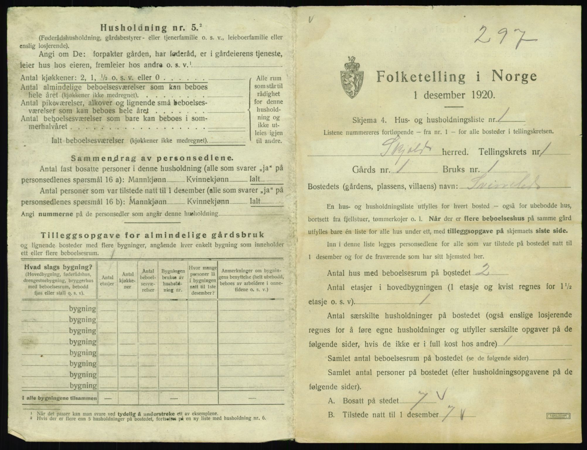 SAST, 1920 census for Skjold, 1920, p. 38