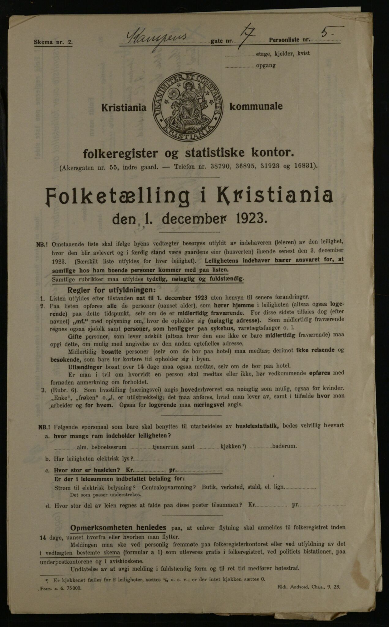 OBA, Municipal Census 1923 for Kristiania, 1923, p. 53619