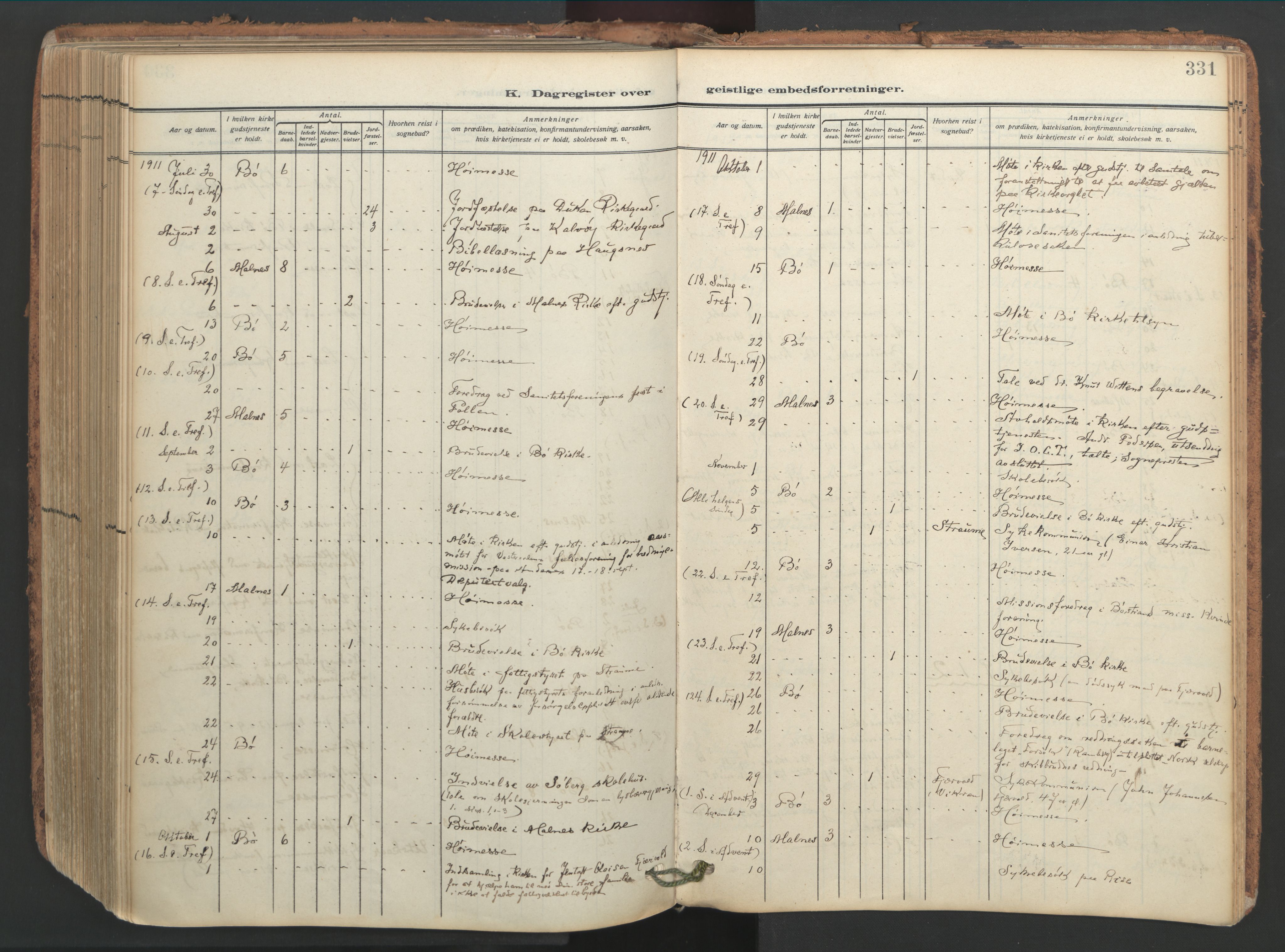 Ministerialprotokoller, klokkerbøker og fødselsregistre - Nordland, SAT/A-1459/891/L1306: Parish register (official) no. 891A11, 1911-1927, p. 331