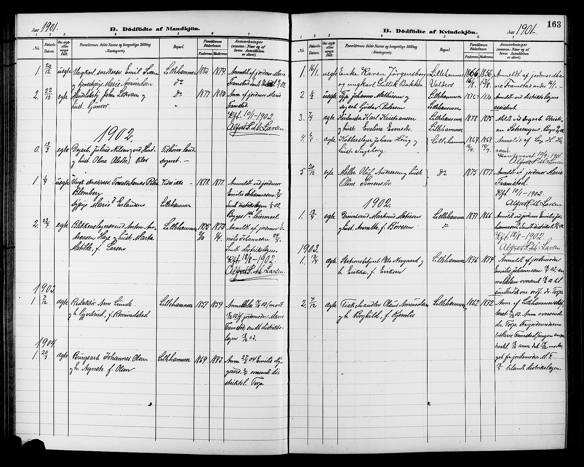 Lillehammer prestekontor, SAH/PREST-088/H/Ha/Hab/L0001: Parish register (copy) no. 1, 1901-1913, p. 163