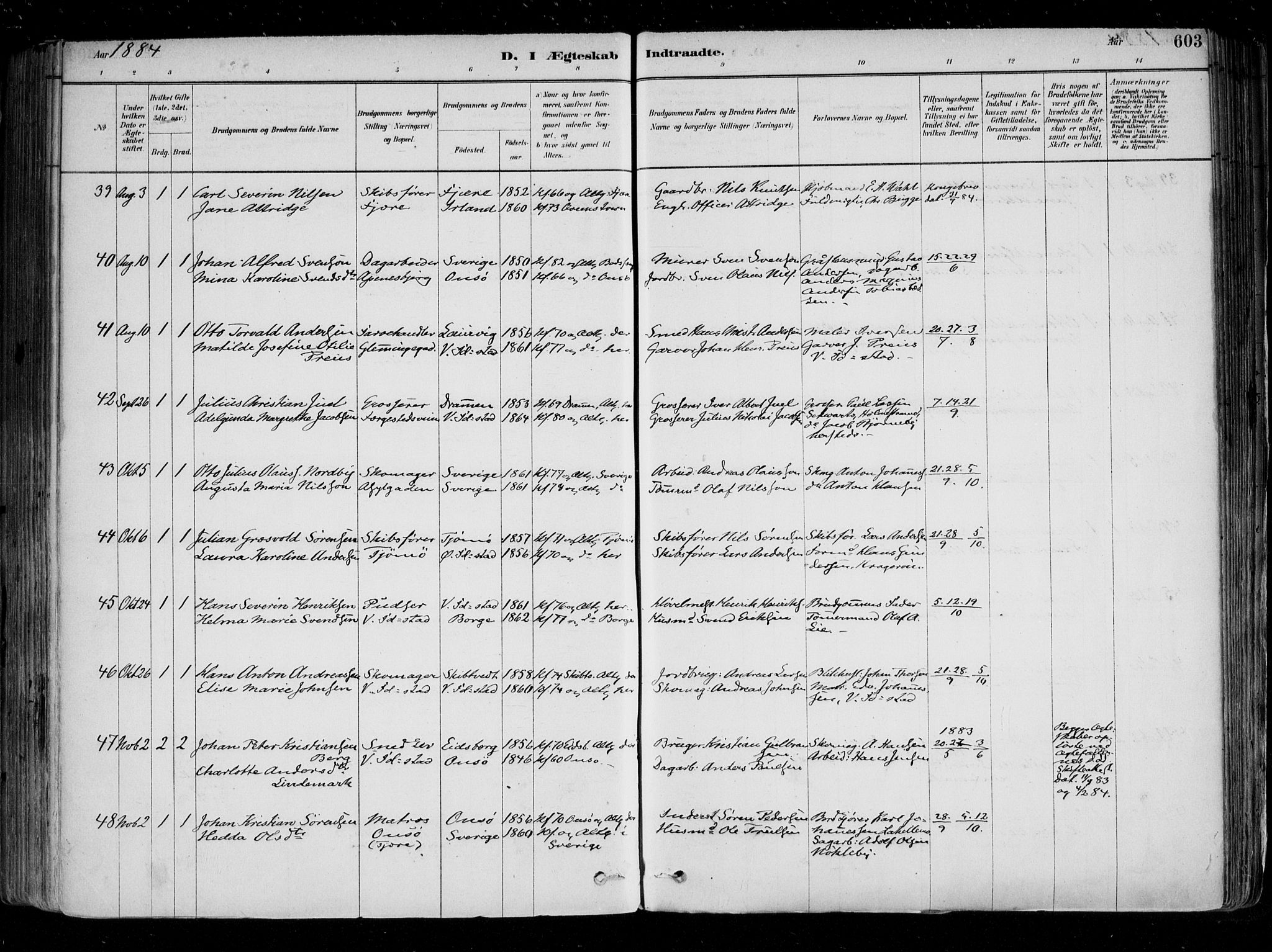 Fredrikstad domkirkes prestekontor Kirkebøker, SAO/A-10906/F/Fa/L0004: Parish register (official) no. 4, 1878-1907, p. 603