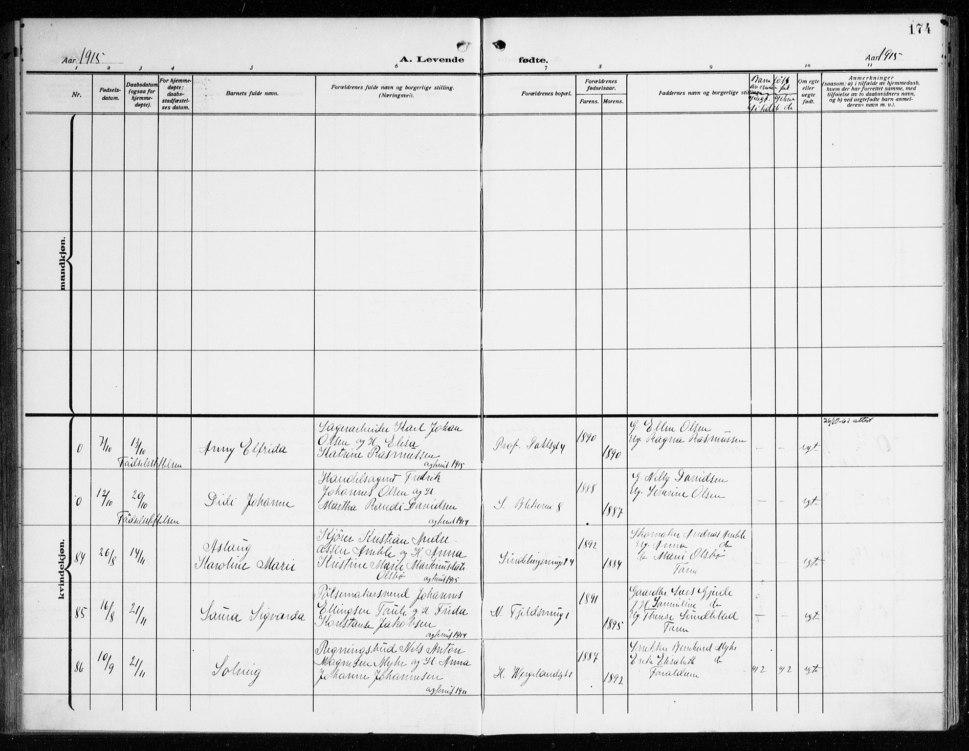 Korskirken sokneprestembete, AV/SAB-A-76101/H/Haa: Parish register (official) no. B 10, 1909-1923, p. 174