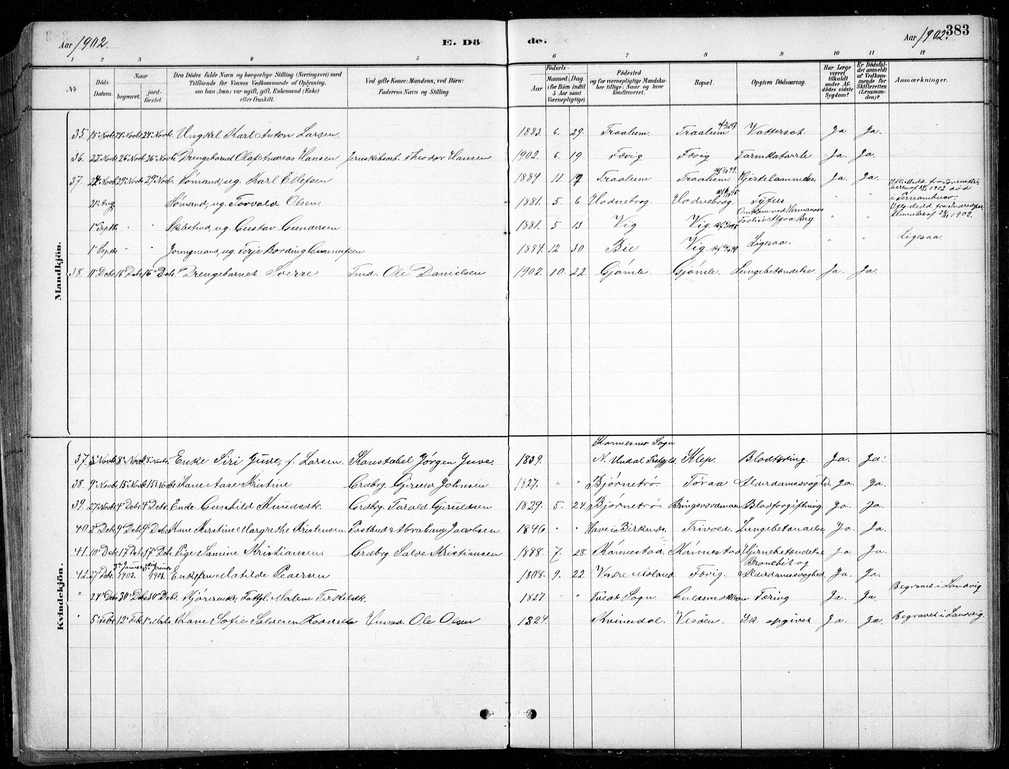 Fjære sokneprestkontor, AV/SAK-1111-0011/F/Fb/L0011: Parish register (copy) no. B 11, 1881-1905, p. 383