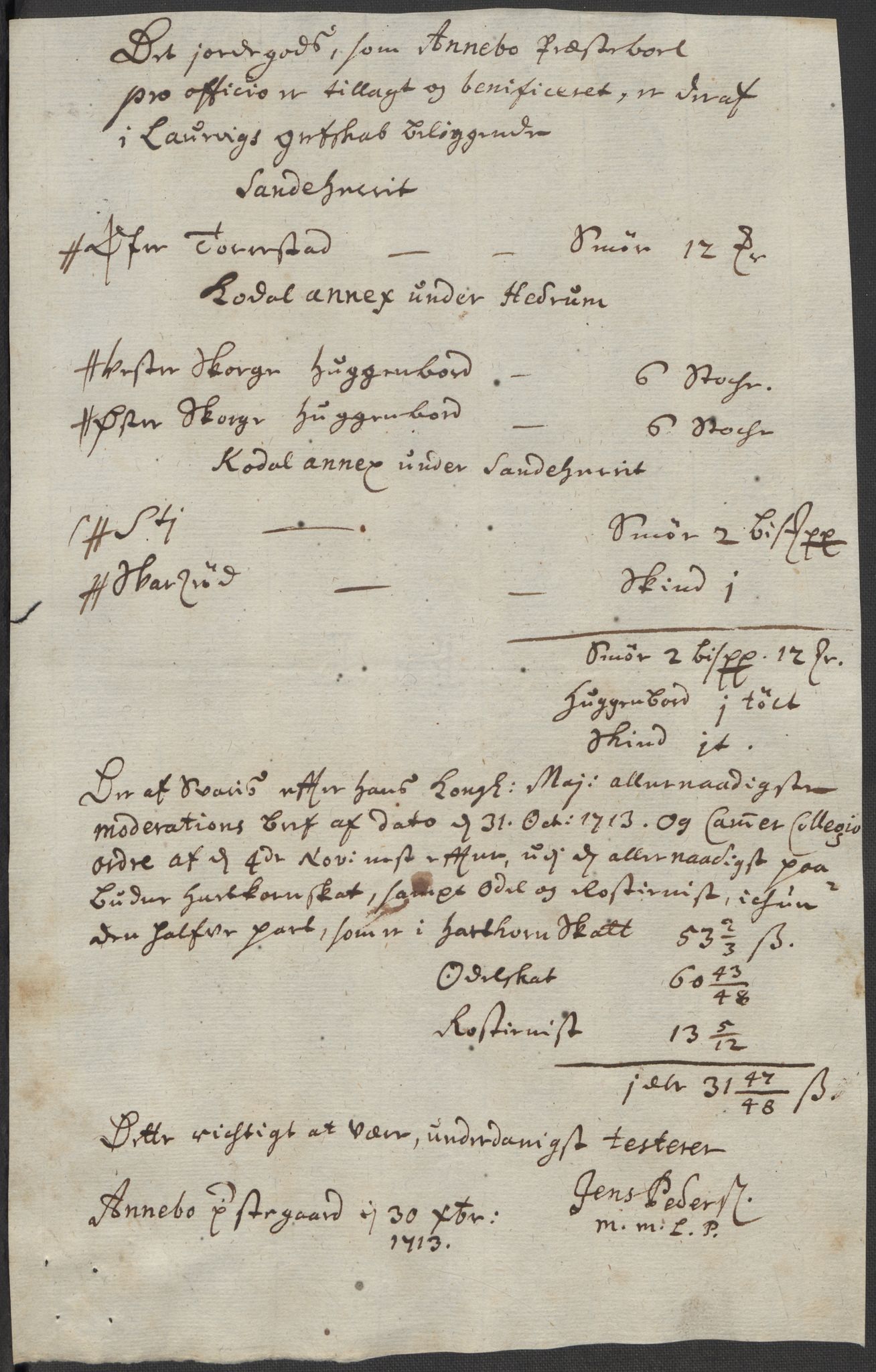 Rentekammeret inntil 1814, Reviderte regnskaper, Fogderegnskap, AV/RA-EA-4092/R33/L1985: Fogderegnskap Larvik grevskap, 1713, p. 276