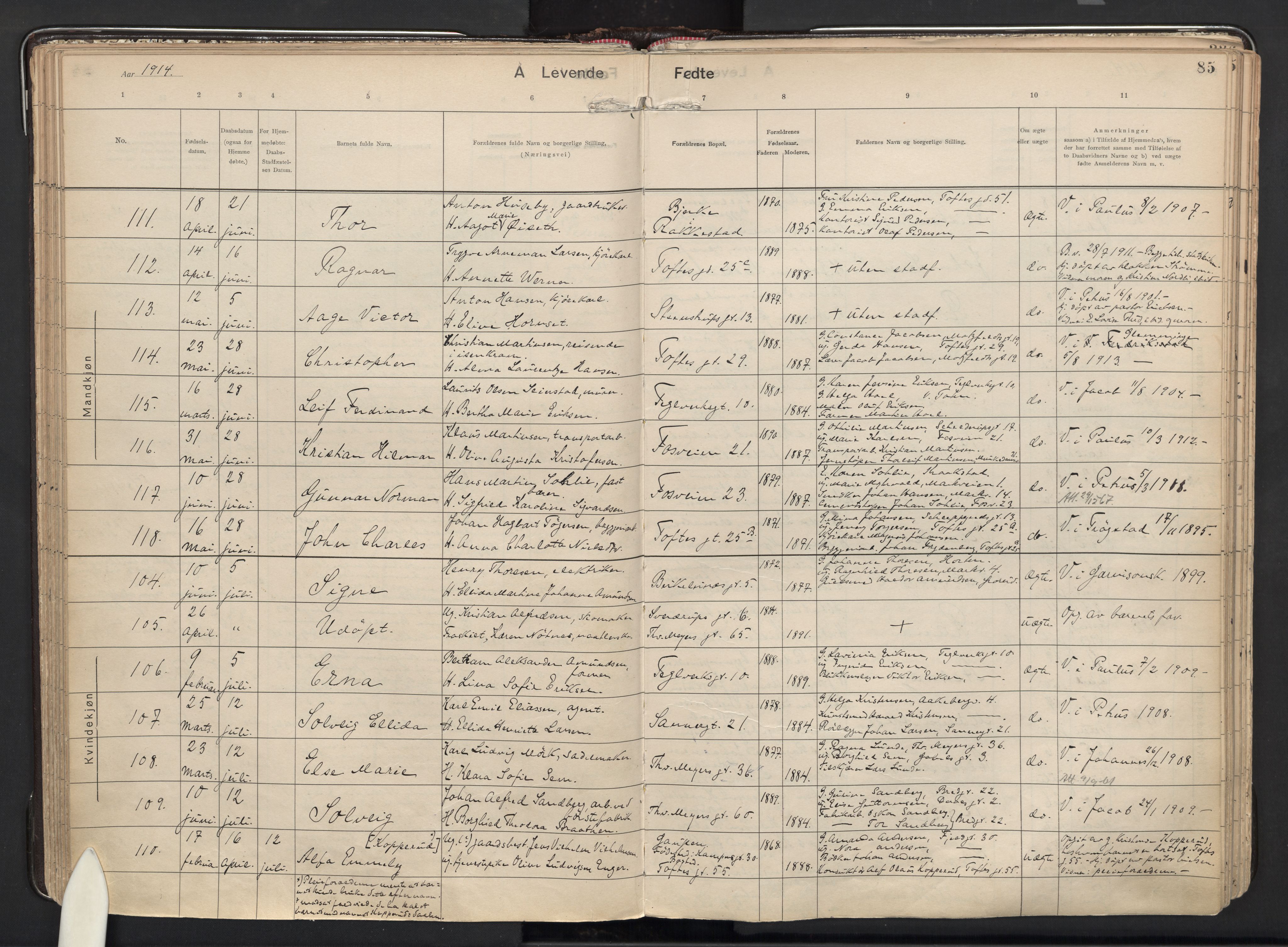 Paulus prestekontor Kirkebøker, AV/SAO-A-10871/F/Fa/L0021: Parish register (official) no. 21, 1912-1922, p. 85