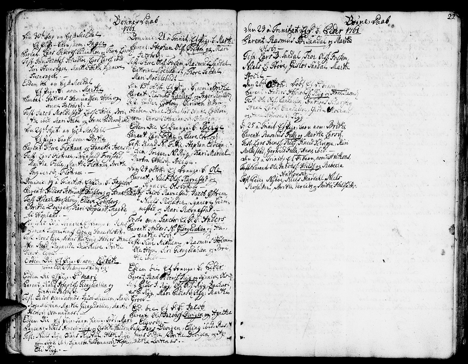 Gloppen sokneprestembete, AV/SAB-A-80101/H/Haa/Haaa/L0004: Parish register (official) no. A 4, 1758-1784, p. 22