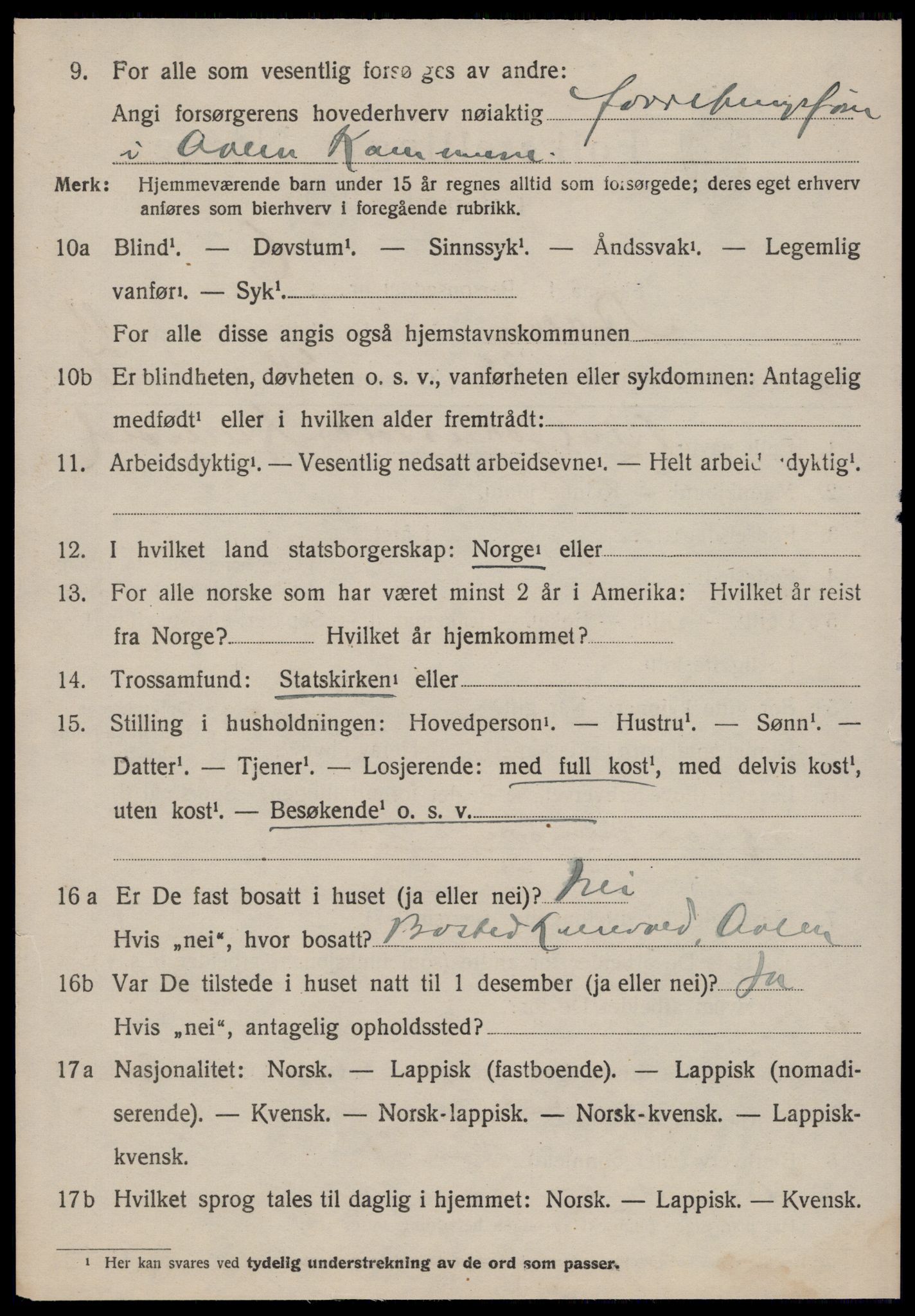 SAT, 1920 census for Ålen, 1920, p. 5719