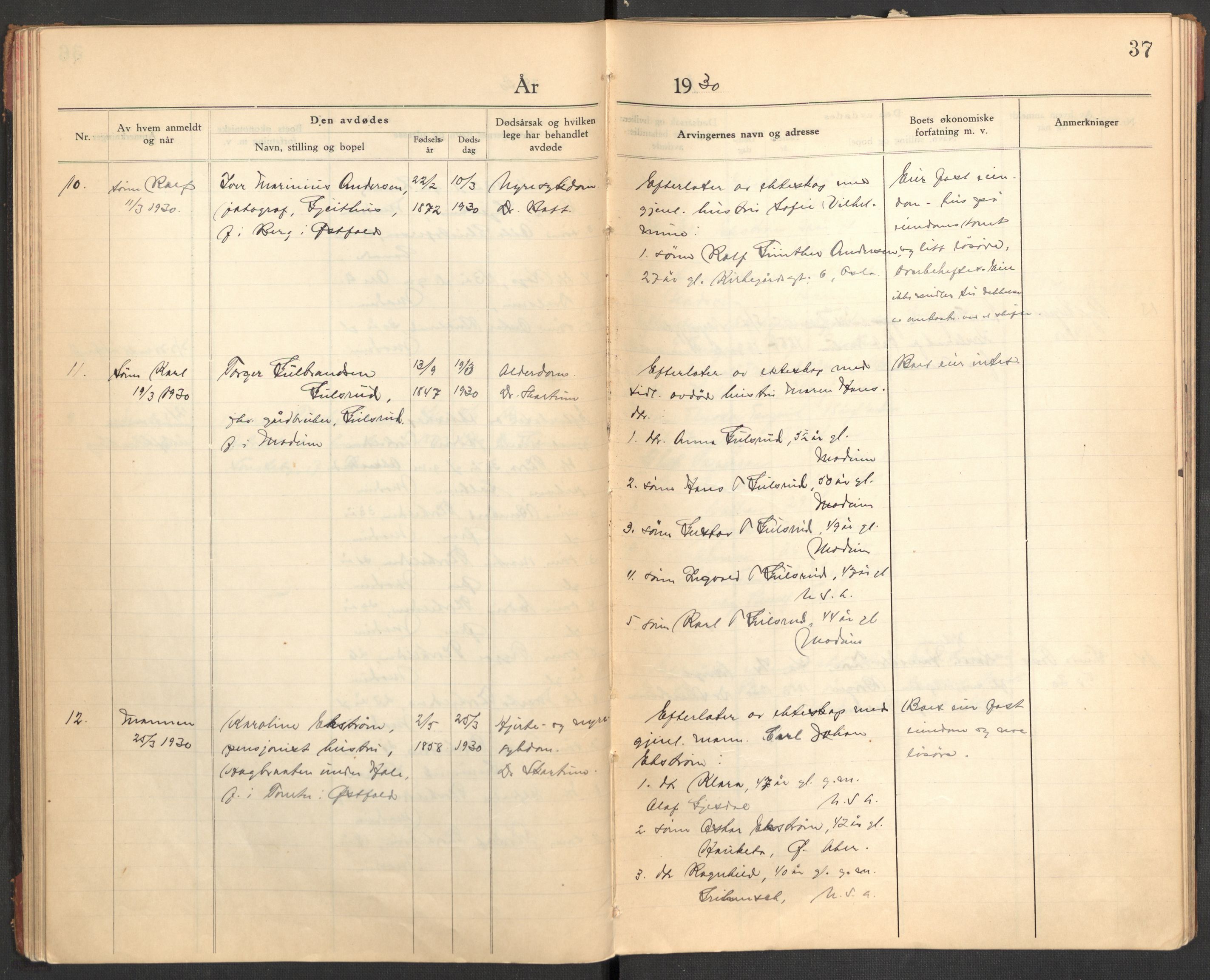 Modum lensmannskontor, AV/SAKO-A-524/H/Ha/Hab/L0006: Dødsfallsprotokoll - Nordre Modum, 1928-1932, p. 37