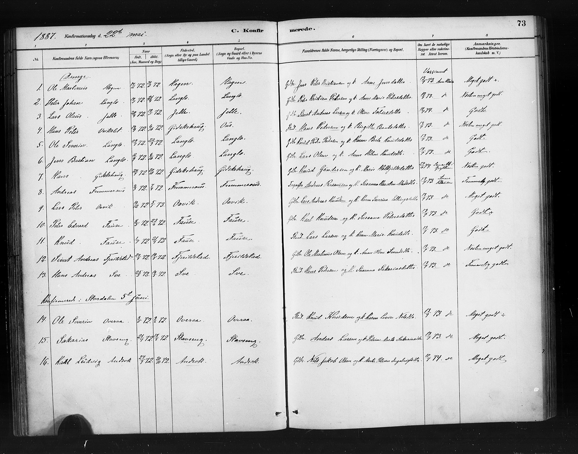 Ministerialprotokoller, klokkerbøker og fødselsregistre - Møre og Romsdal, AV/SAT-A-1454/520/L0283: Parish register (official) no. 520A12, 1882-1898, p. 73