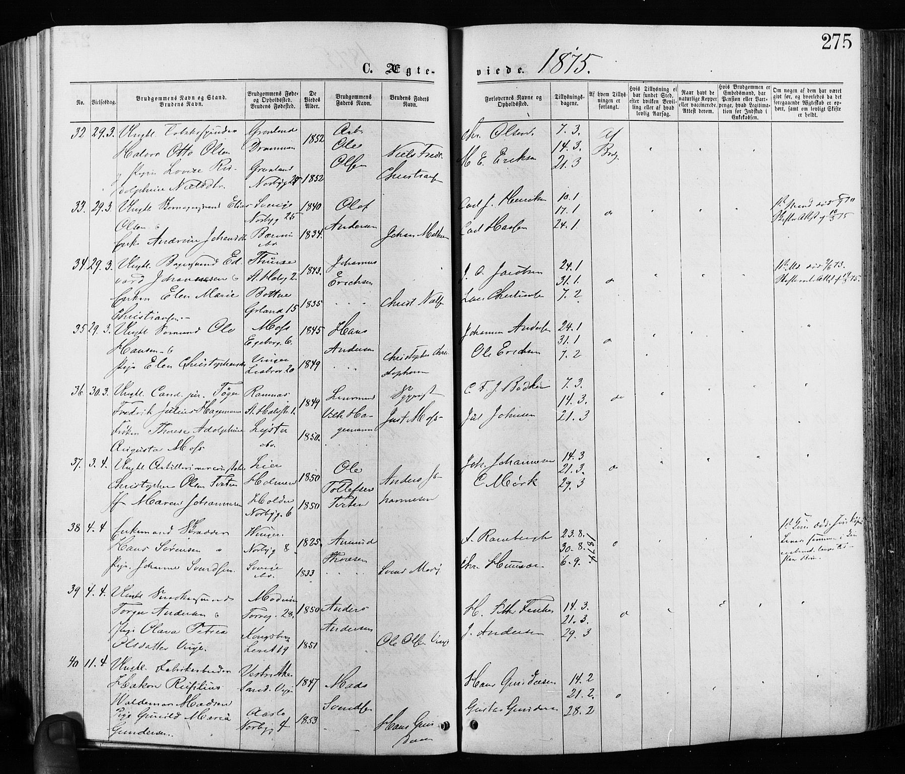 Grønland prestekontor Kirkebøker, AV/SAO-A-10848/F/Fa/L0005: Parish register (official) no. 5, 1869-1880, p. 275